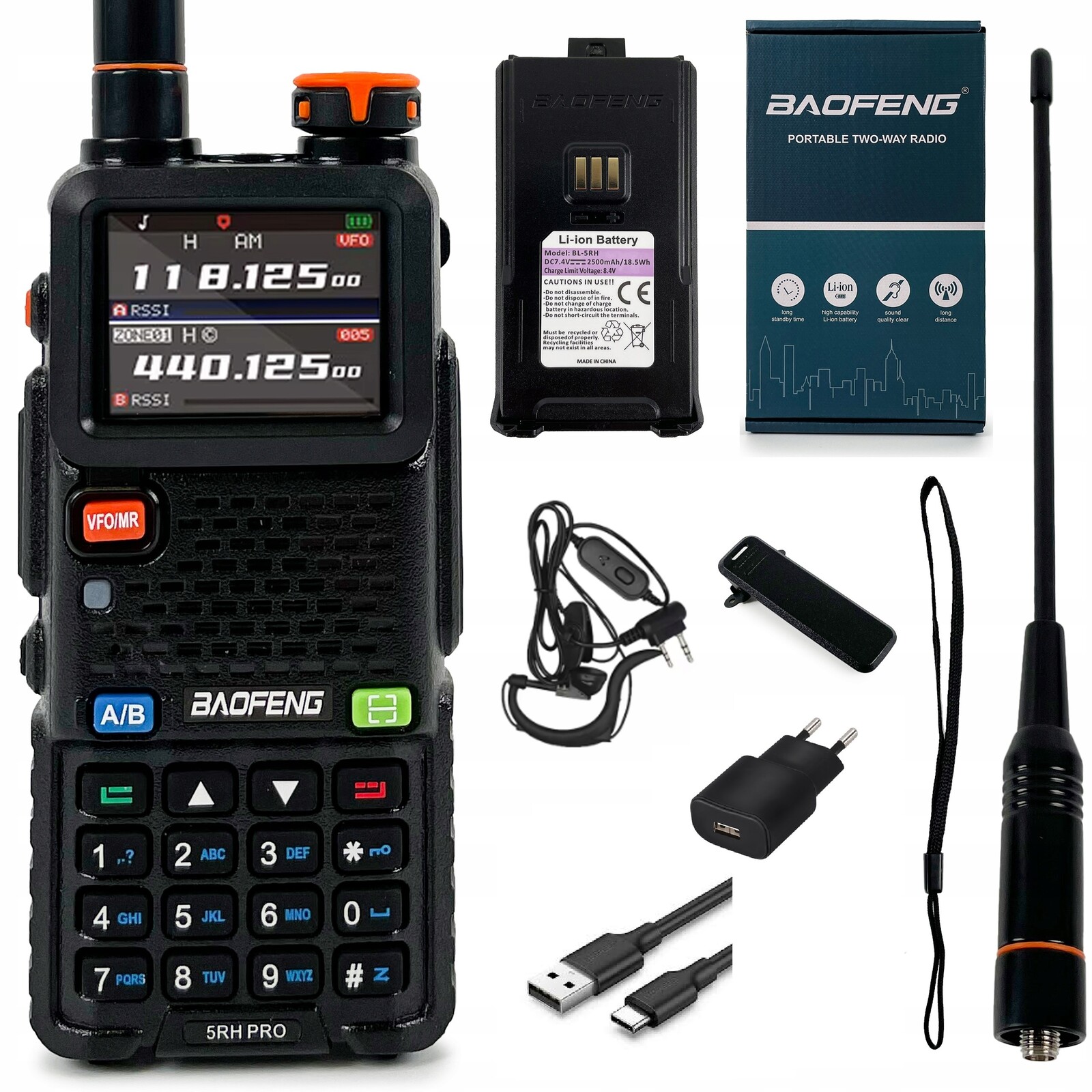 Multi-bandový radiotelefon Walkie Talkie Baofeng UV-5RM Plus s dlouhým dosahem