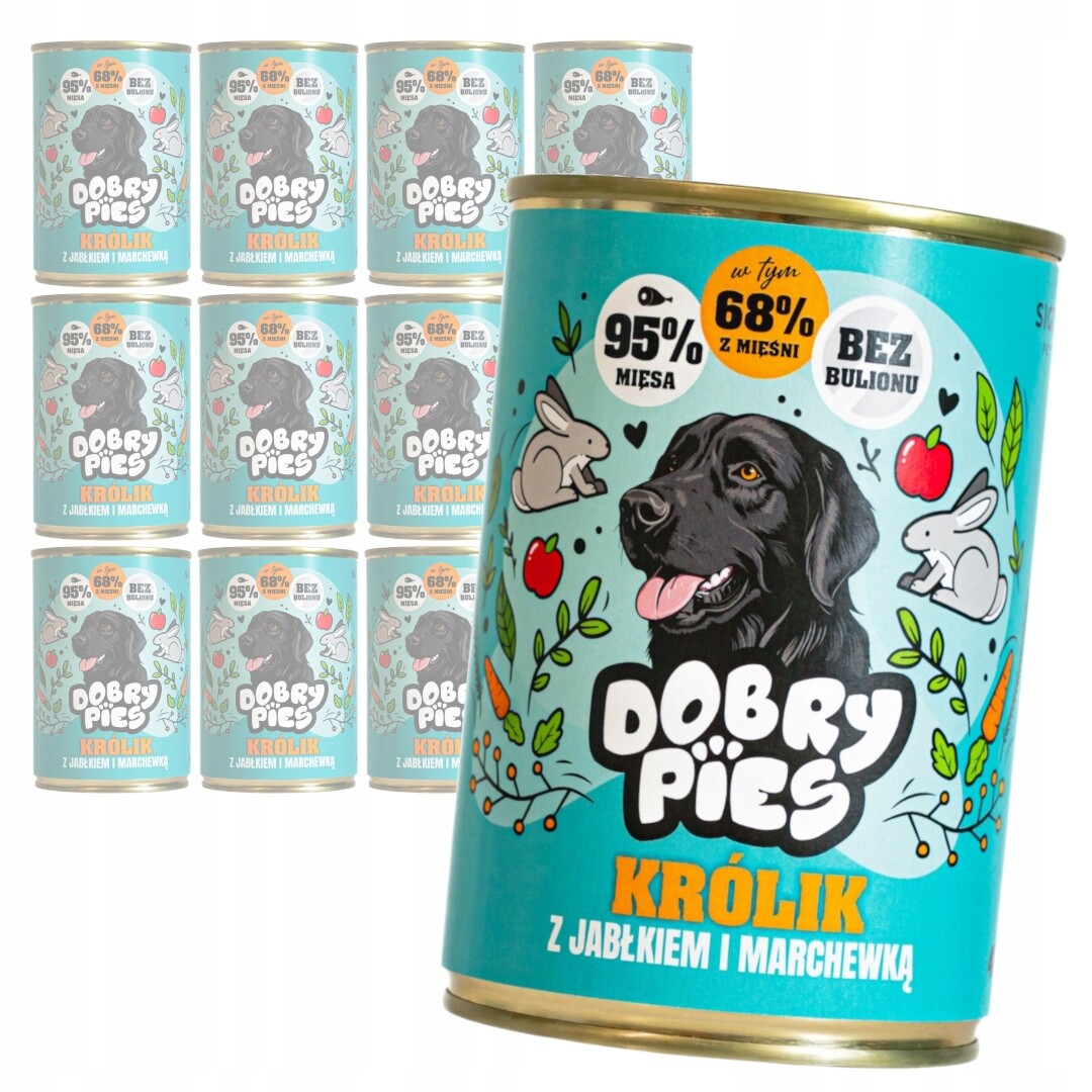 Dobrý pes 12x400g Vlhké Krmivo pro dospělé psy Králík Jablko a Mrkev