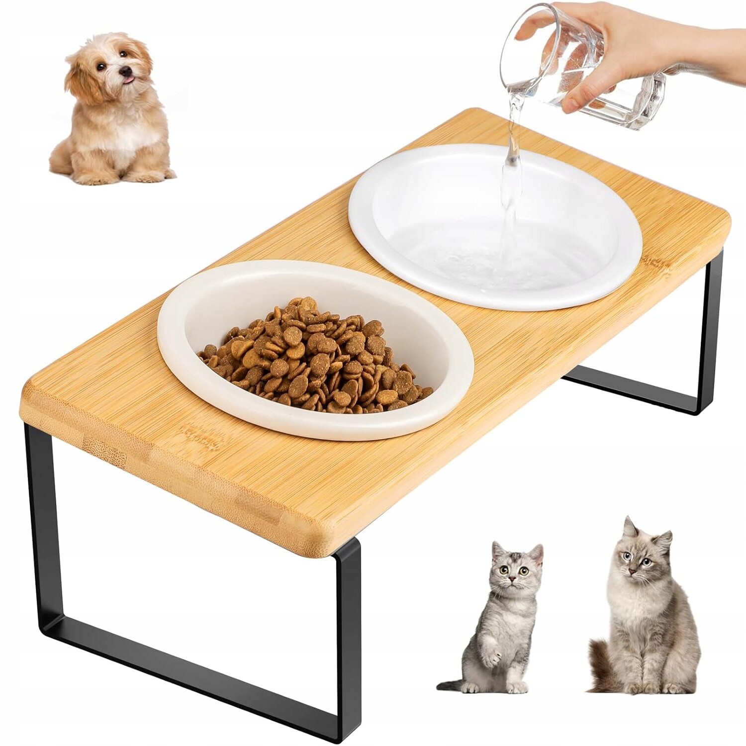 Miska Pro Malé Kočičí Mazlíčky 2 Keramická 15° Šikmá Misky bambus Stojan