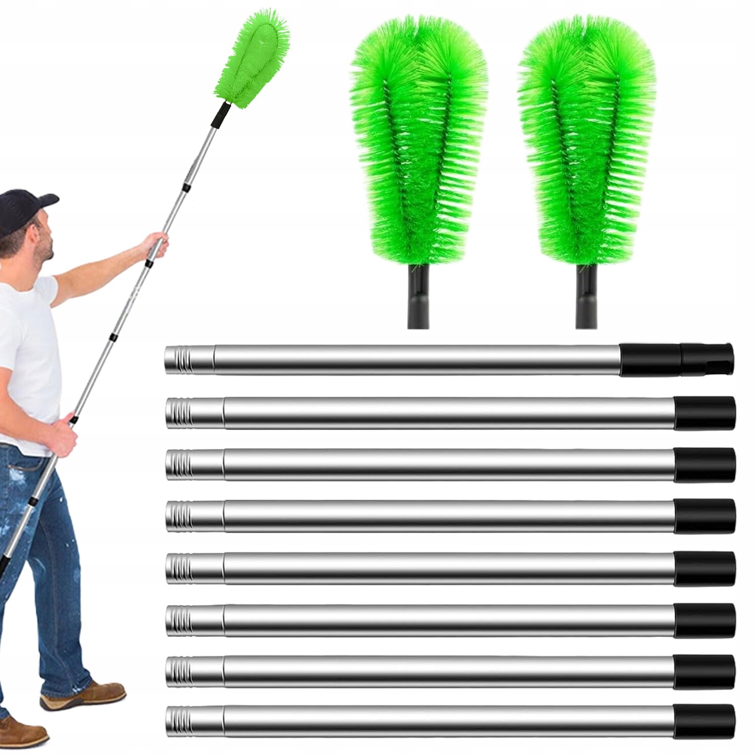 Teleskopický Kartáč Na Okapy 310 CM S Vyměnitelnými Hlavicemi, 2 X Hlavice