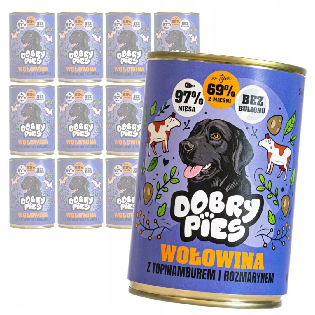 Dobrý pes 12x400g Vlhké Krmivo pro psy Hovězí maso Topinambur Rozmarýn