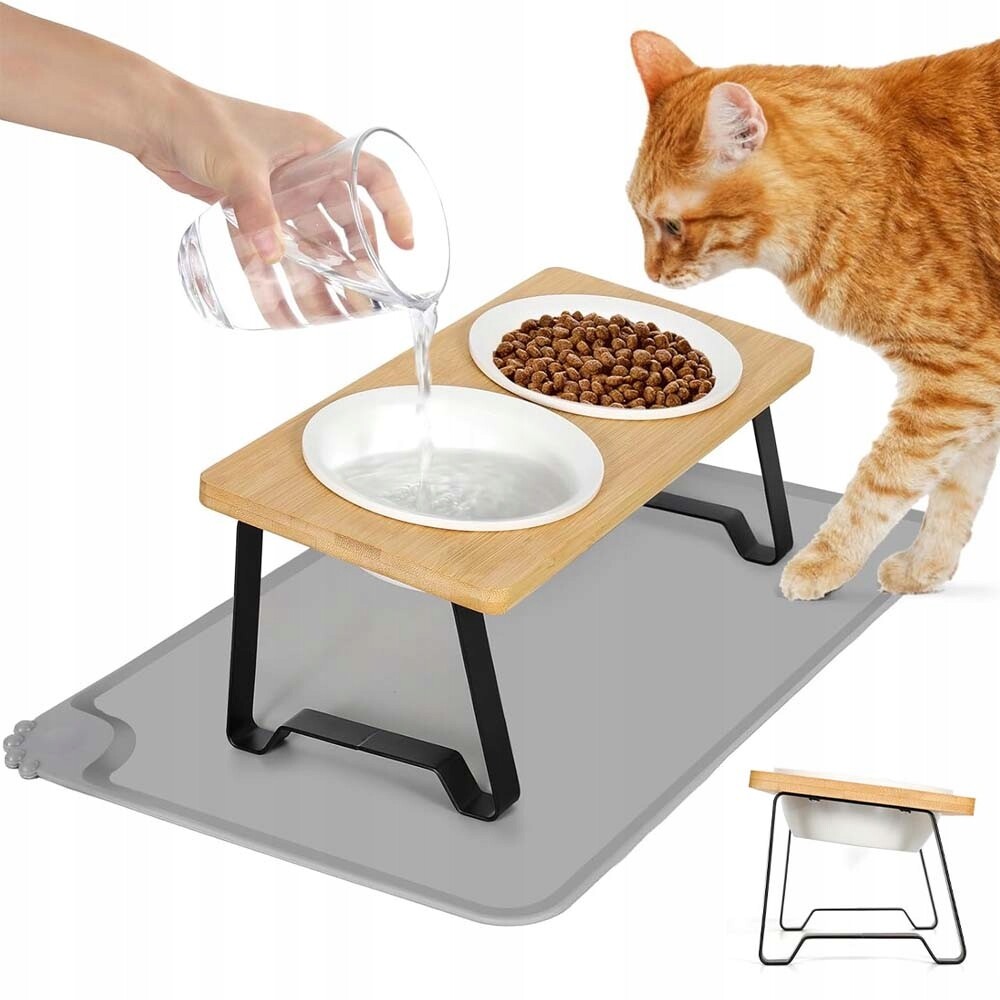 Stojan Na Krmení S Keramickými Miskami A Silikonovou Podložkou Pro Kočky Psa