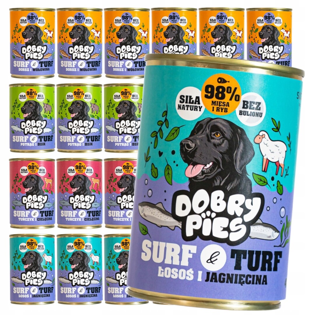 Dobrý pes Surf & Turf 24x400g Vlhké Krmivo pro dospělé psy Mix 4 příchutí