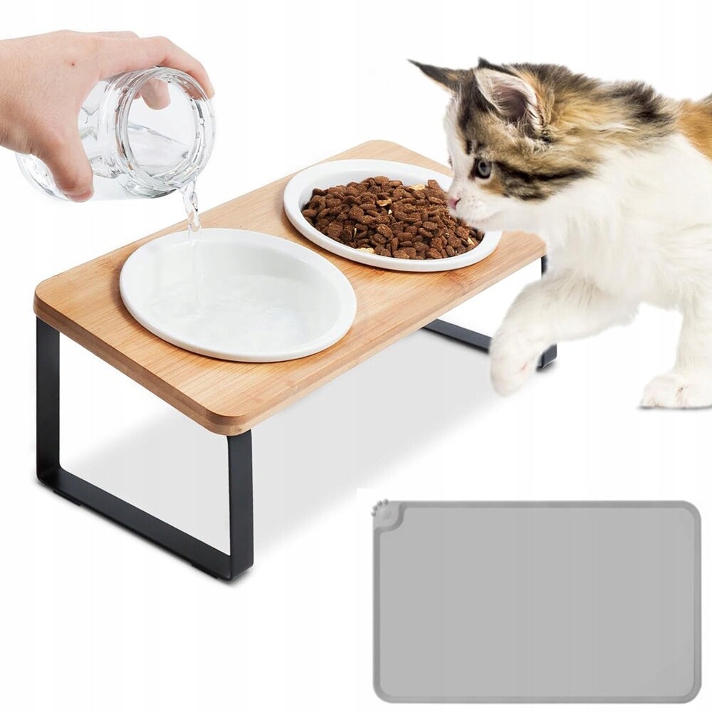 Set 2KS Miska Pro Kočky Psa Dvojitá Keramická Na Stojanu Misky 2x350 ml