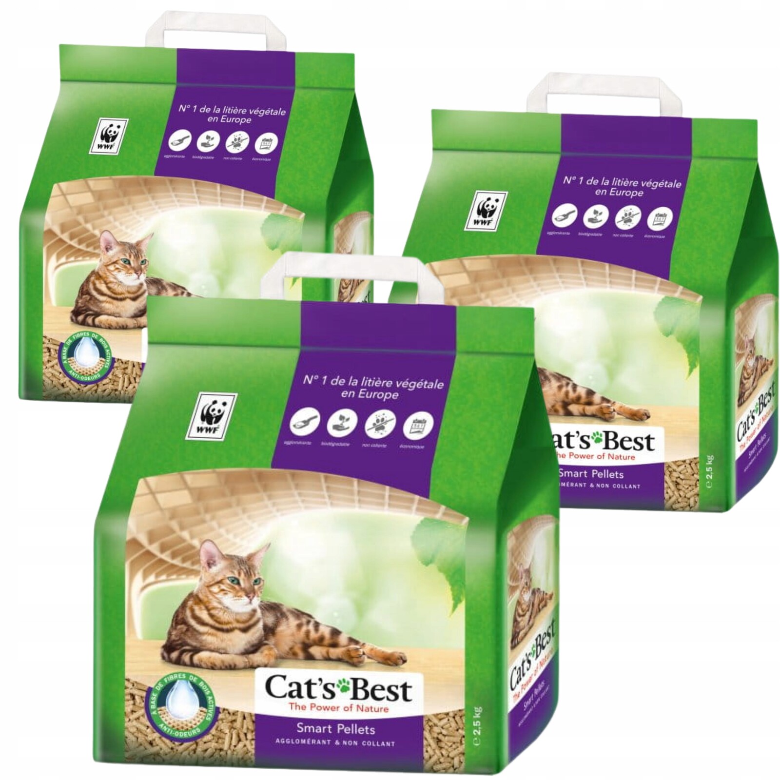 Cat's Best Smart Pellets 5 l Dřevěný stelivo pro kočky x3 Set 15 l