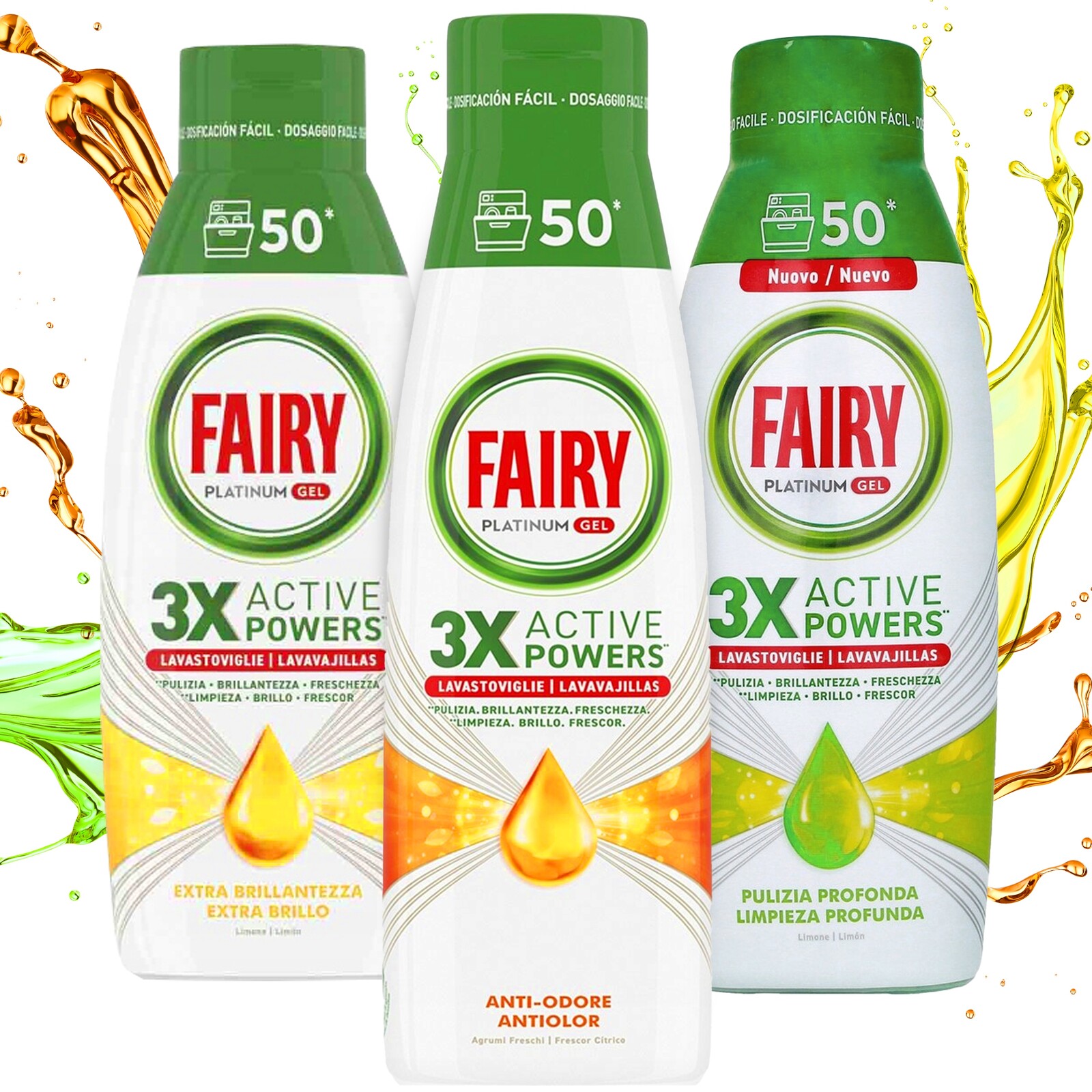 Gel do myčky nádobí Fairy Platinum Gel na mytí nádobí Mix 3 x 900 ml 150 Mytí