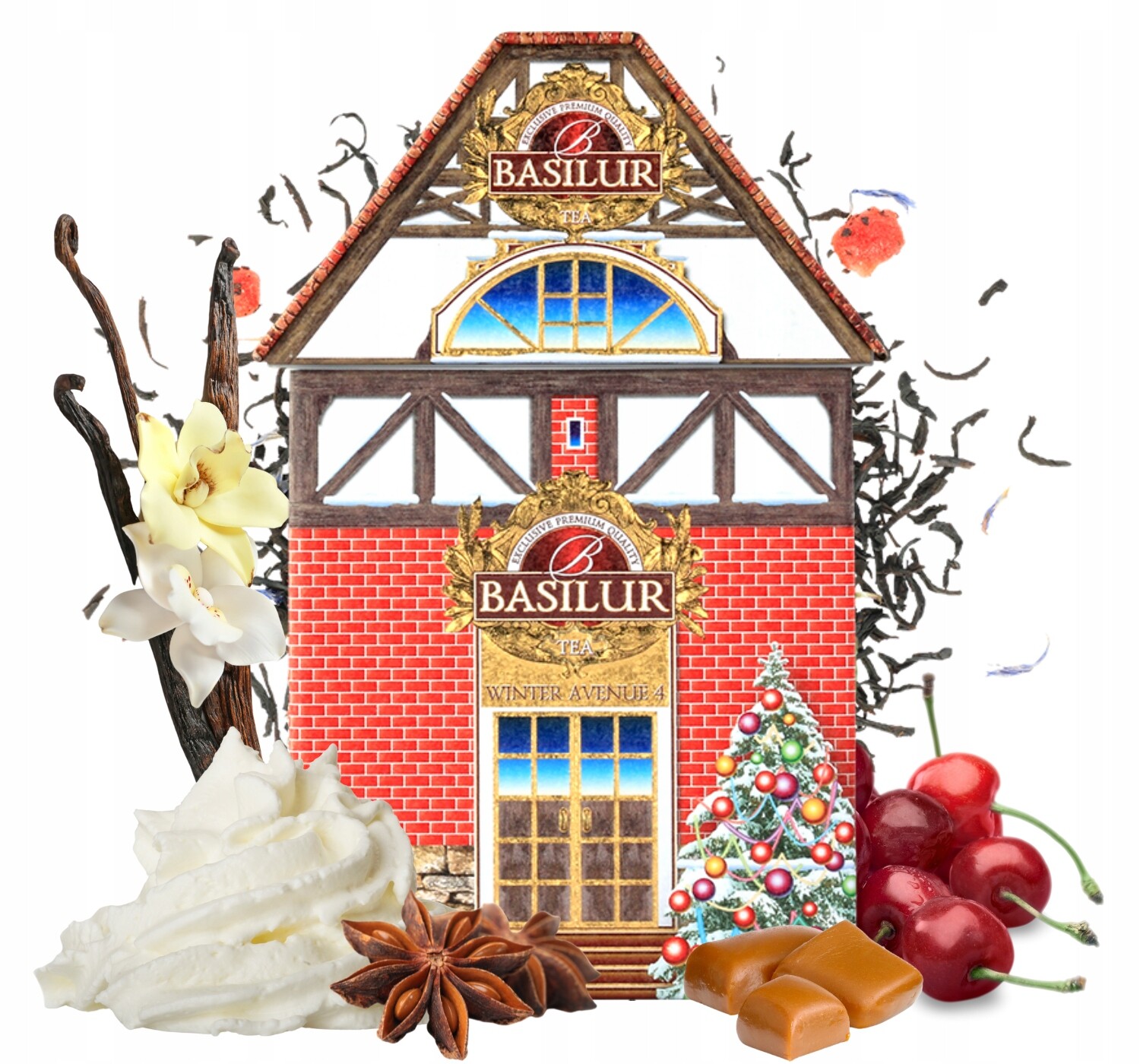 Basilur Winter Avenue 4 čaj Vanilka 100 g listů plechovka Domek