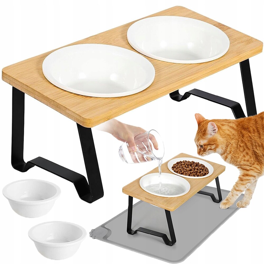 Sada Misek Pro Psa Kočku Dvojitá Keramická Na Stojanu Sada