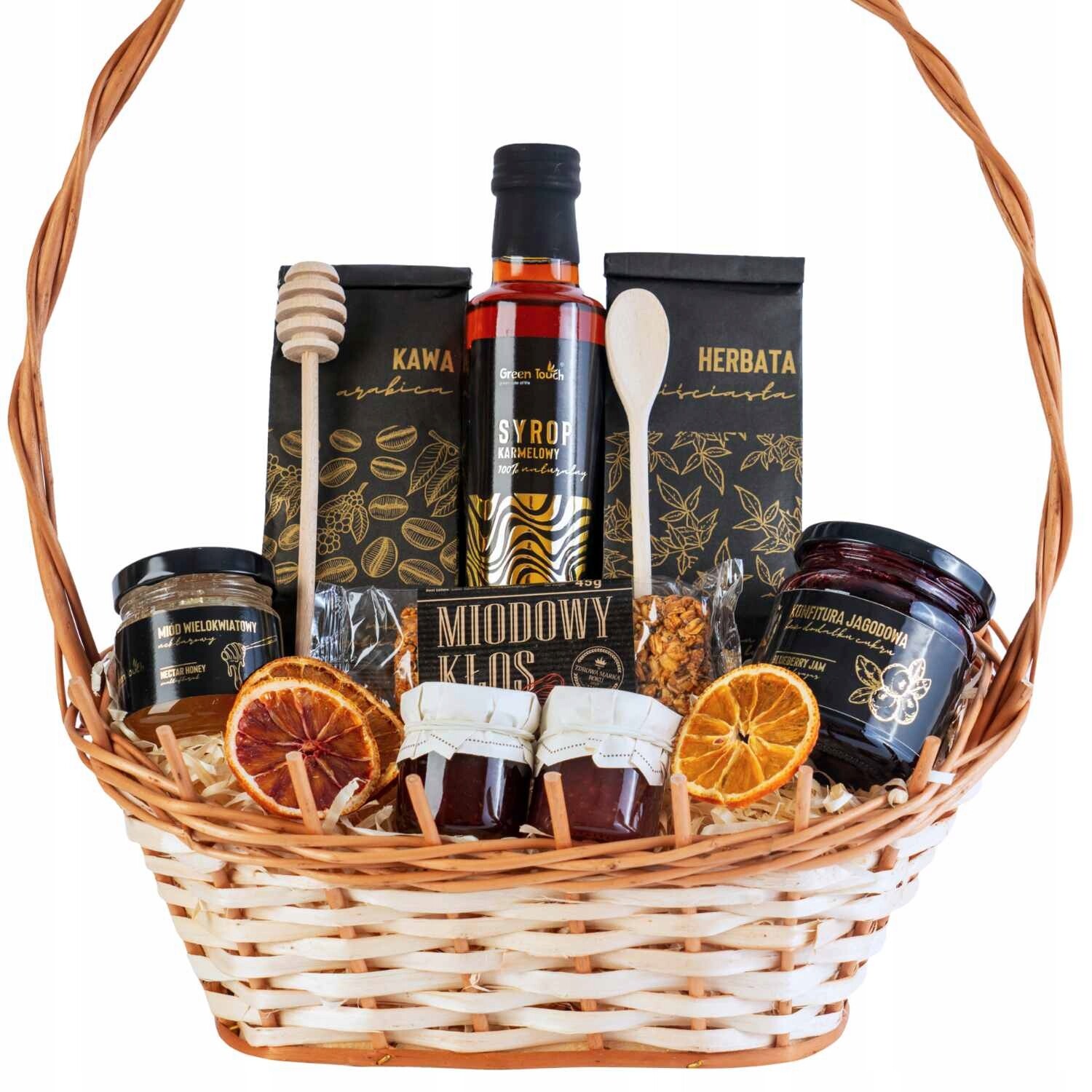 Dárkový Koš Sada Košík Na Dárek Čaj Káva Med Karamelový Sirup