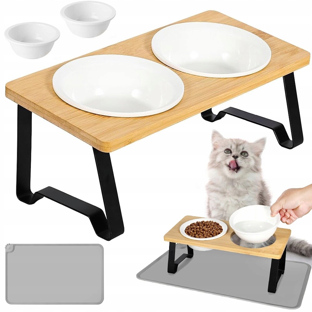 Miska Pro Kočky Psa Dvojitá Keramická Na Stojanu Misky Sada 2KS