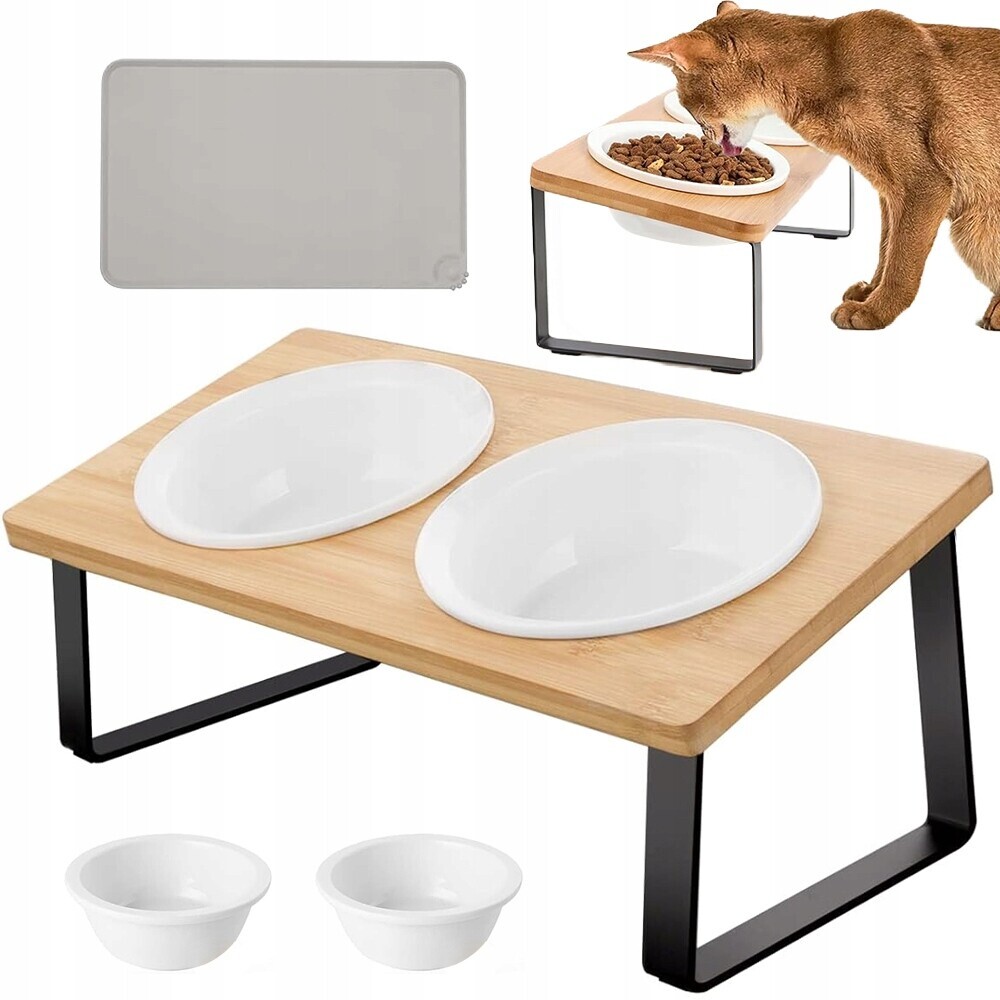 Zvyšné Misky Na Krmení Náklon 15° Pro Lepší Trávení, Bambusová Základna