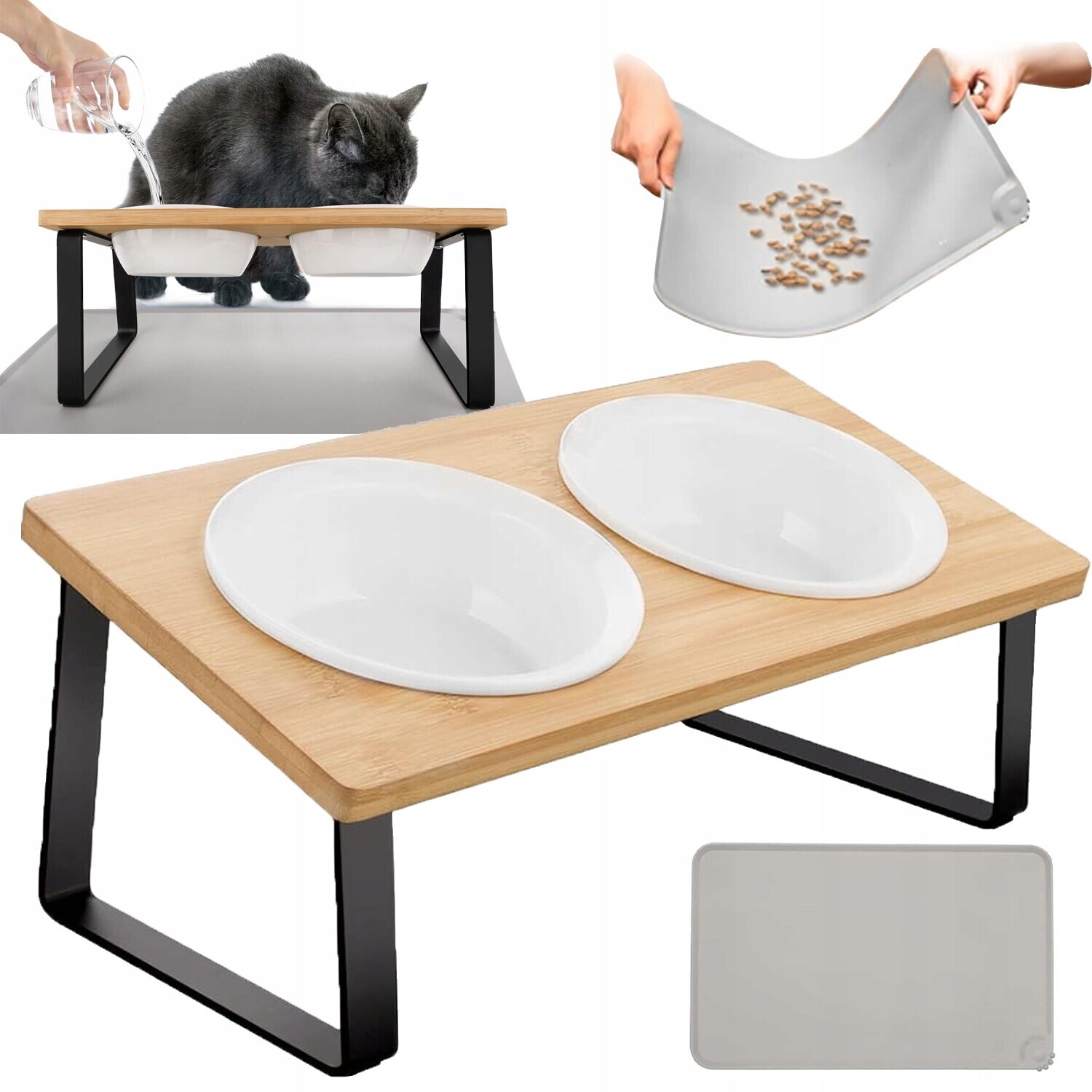 Stojan Na Krmení Pro Zvířata Úhel Sklonu 15° S 2 Miskami a Podložkou