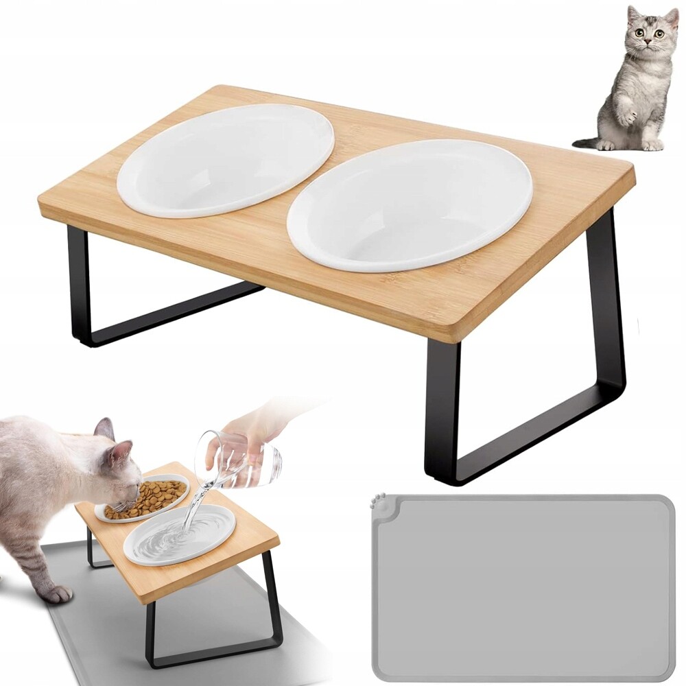 Stojan Na Krmení Se 2 Misky Podložka Na Jídlo 34*16*12,5 CM