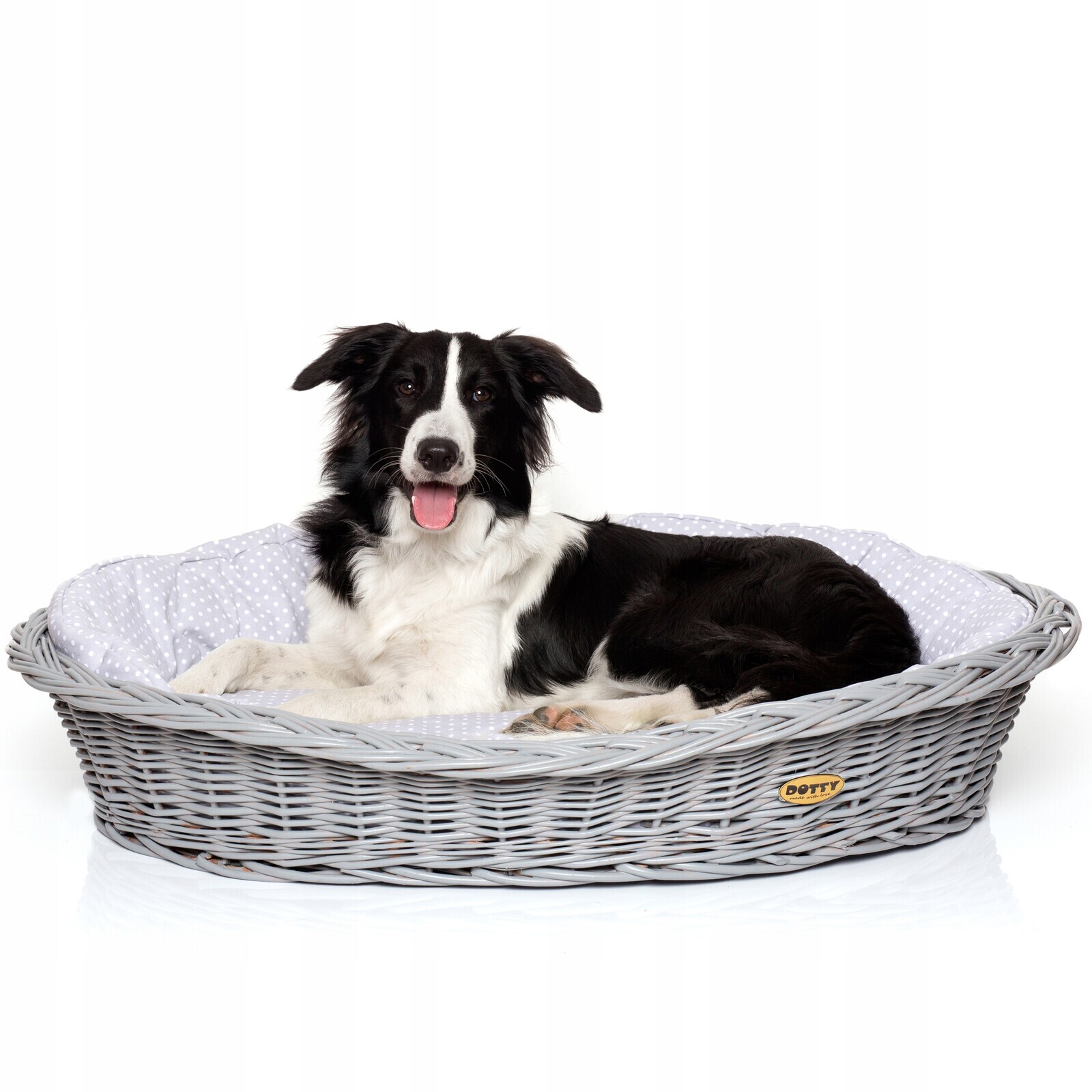 Pelíšek pro psa kočku, šedý proutěný košík s pelíškem z bavlny Dotty