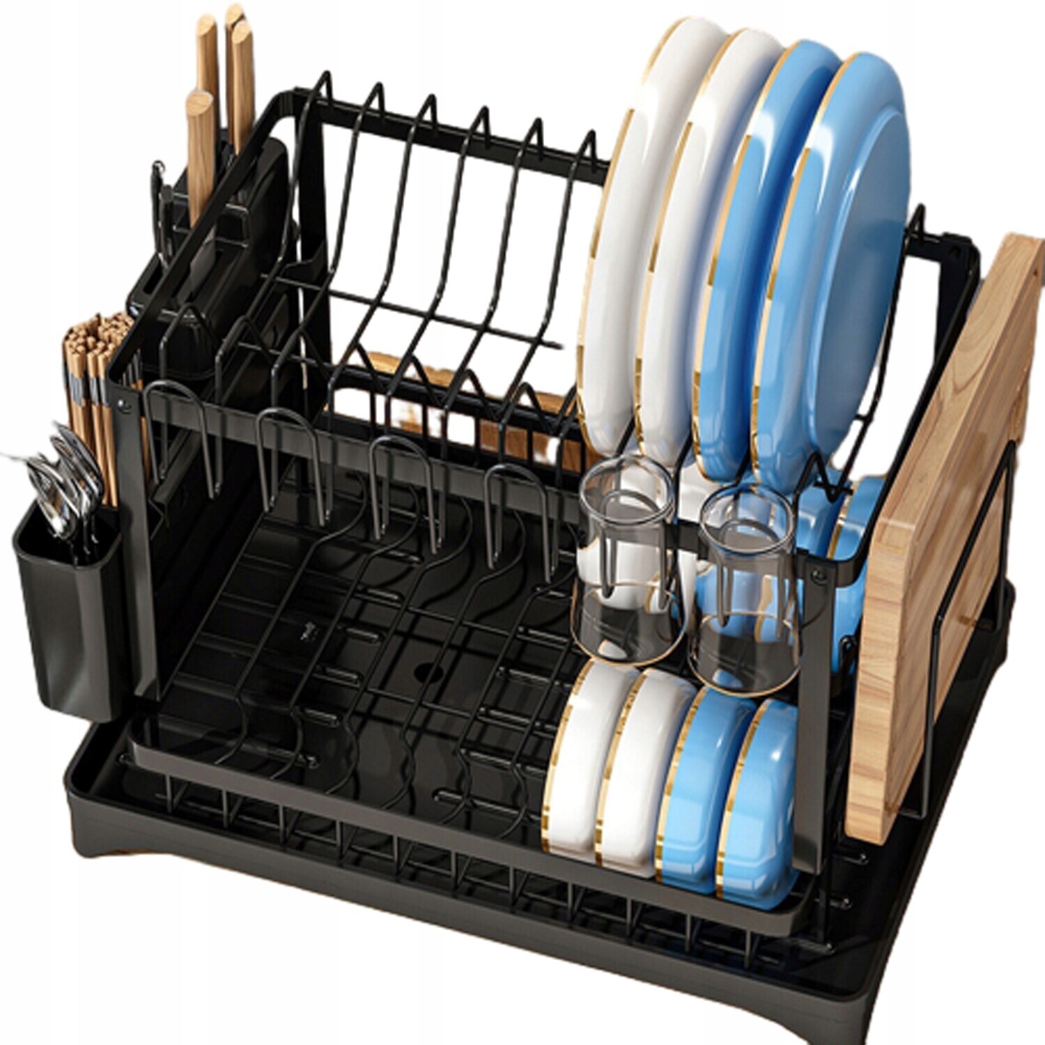 Dvouúrovňová Sušička Na Nádobí, Černá, Pevná, S Podnosem