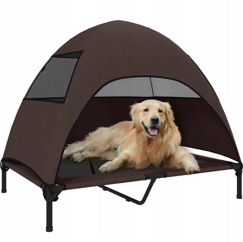 Vyvýšené pelíšek pro psa, odnímatelný baldachýn, hnědý PawHut
