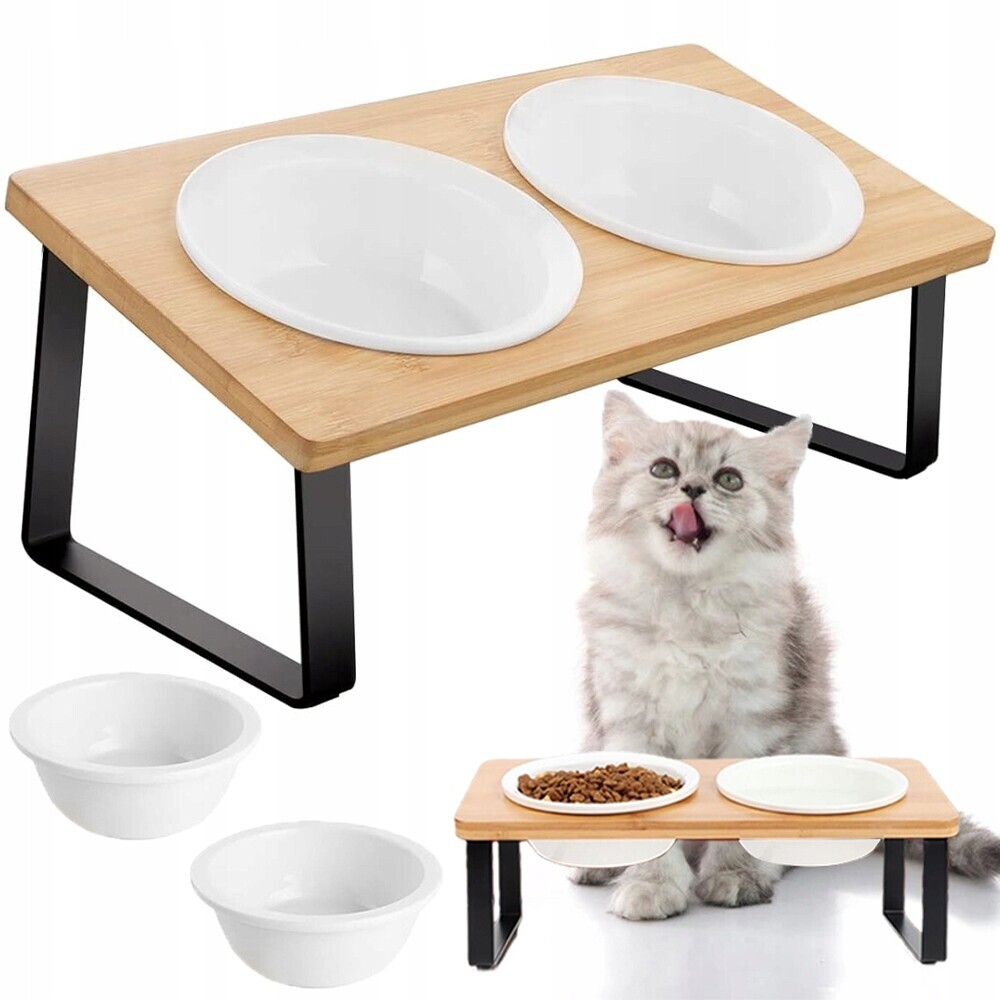 Sada Keramických Misek Na Stojanu 10-12.5 CM Pro Kočky S Podstavcem