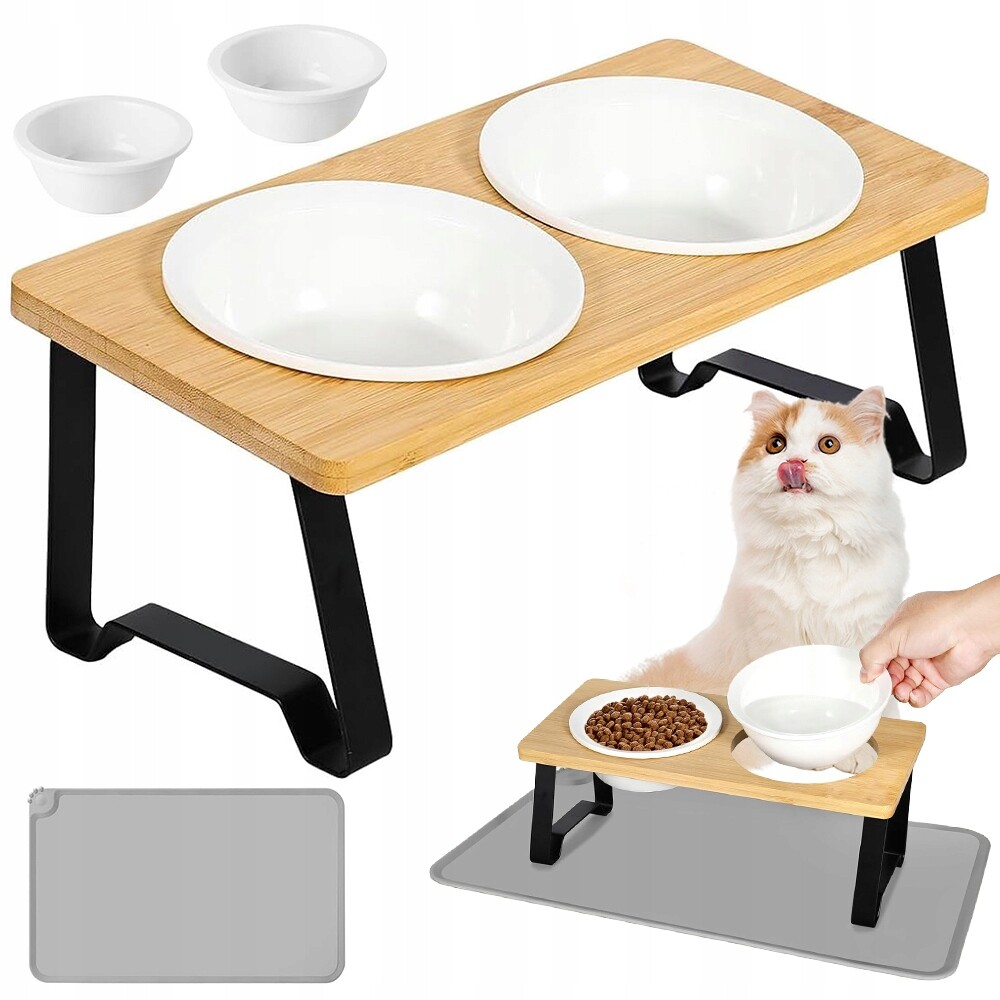 Miska pro psa kočku Dvojitá keramická na stojanu 4ks