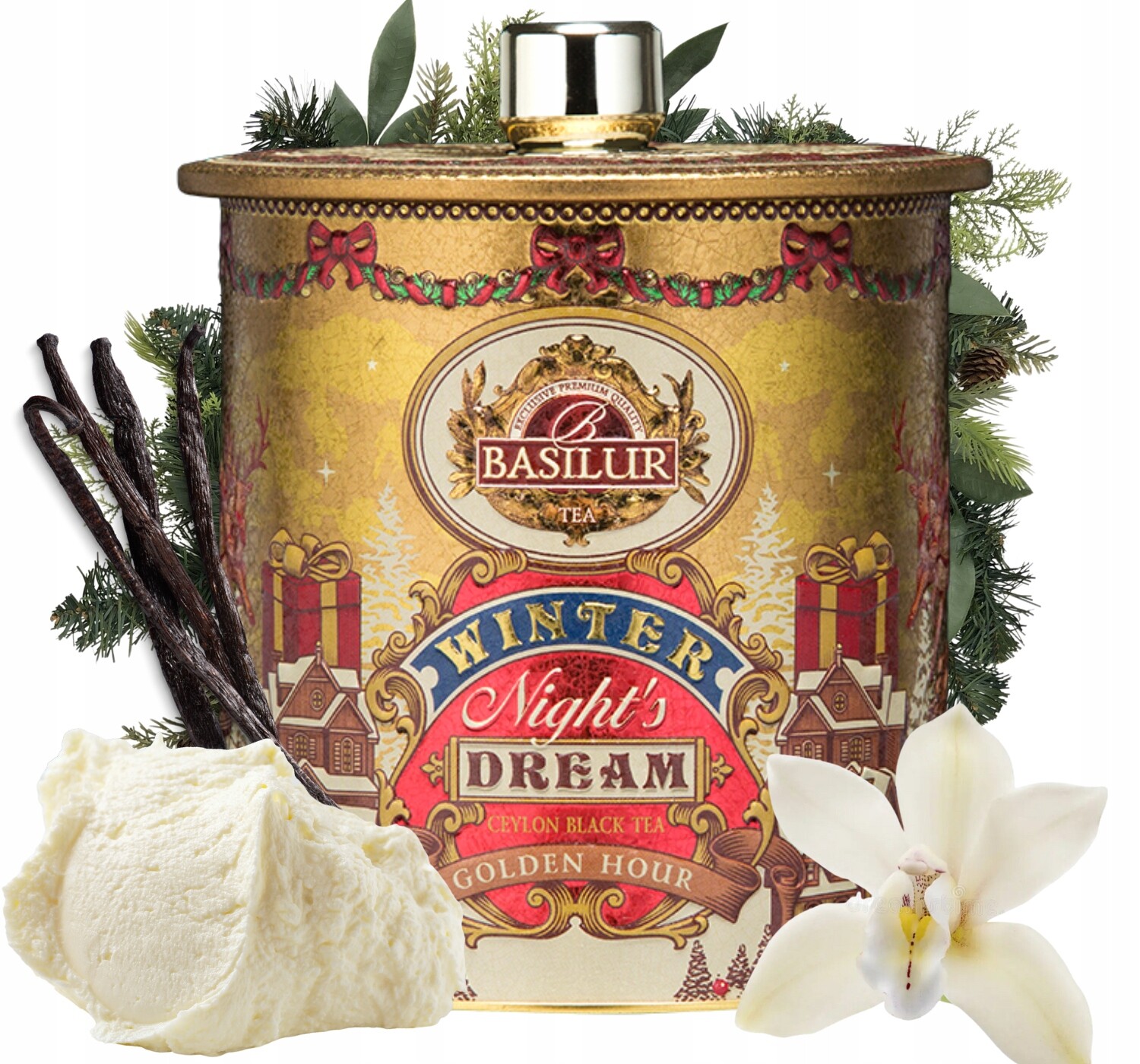 Basilur Golden Hour čaj Vanilka v pyramidkách Na Vánoce 30 ks