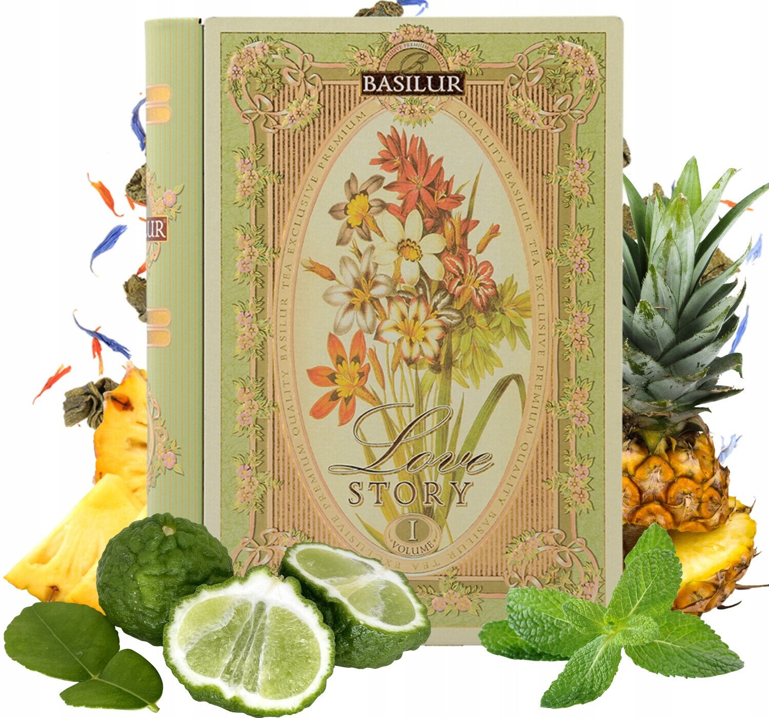 Basilur Love Story Vol I čaj Máta 100 g listů plechovka Kniha