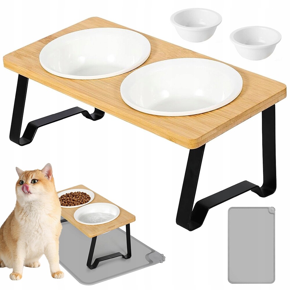 Dvojitá Keramická Miska Pro Kočky 2 Misky S Podstavcem Na Krmivo Na Vodu
