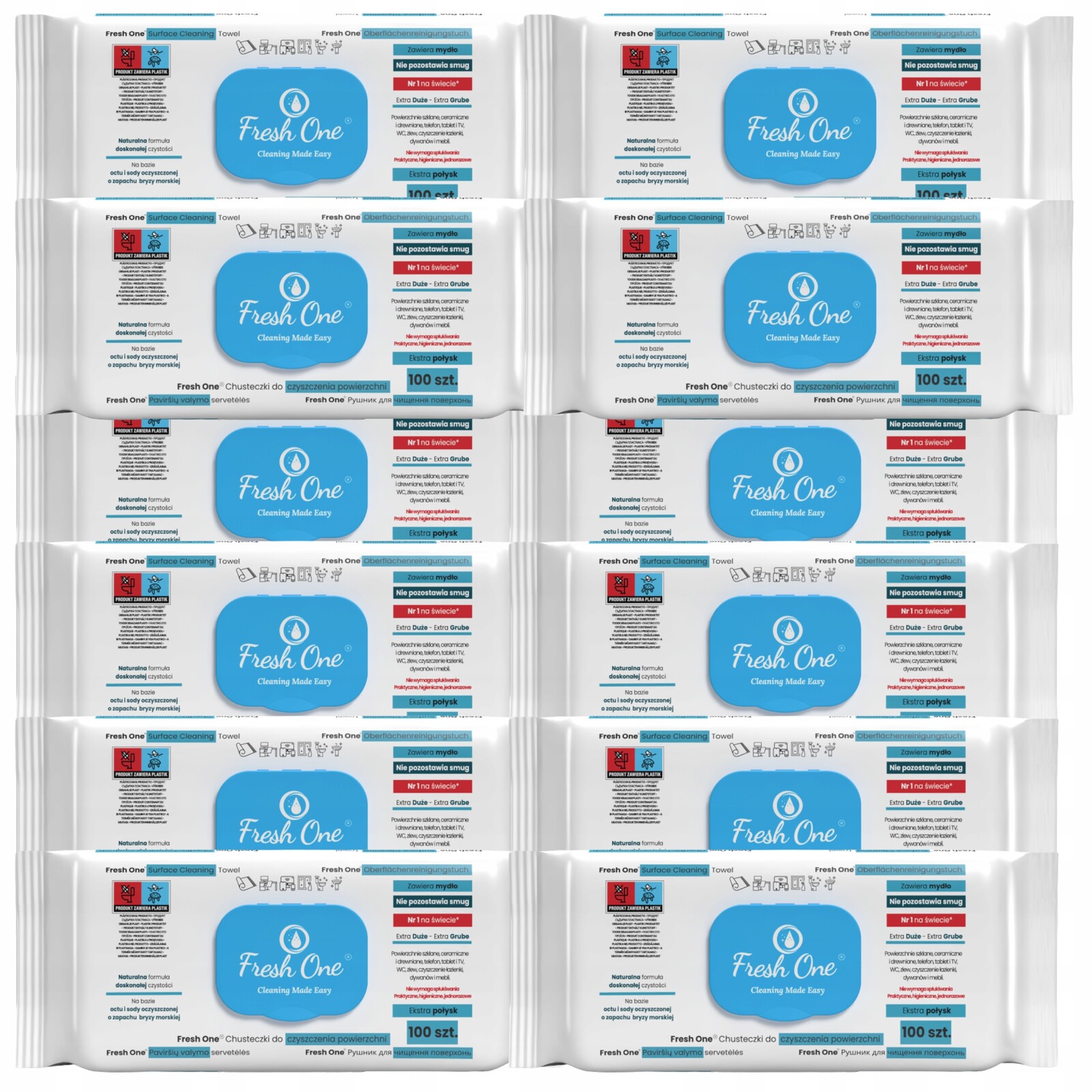 12 × Fresh One 100 ks Mořská bříza vlhčené čisticí ubrousky