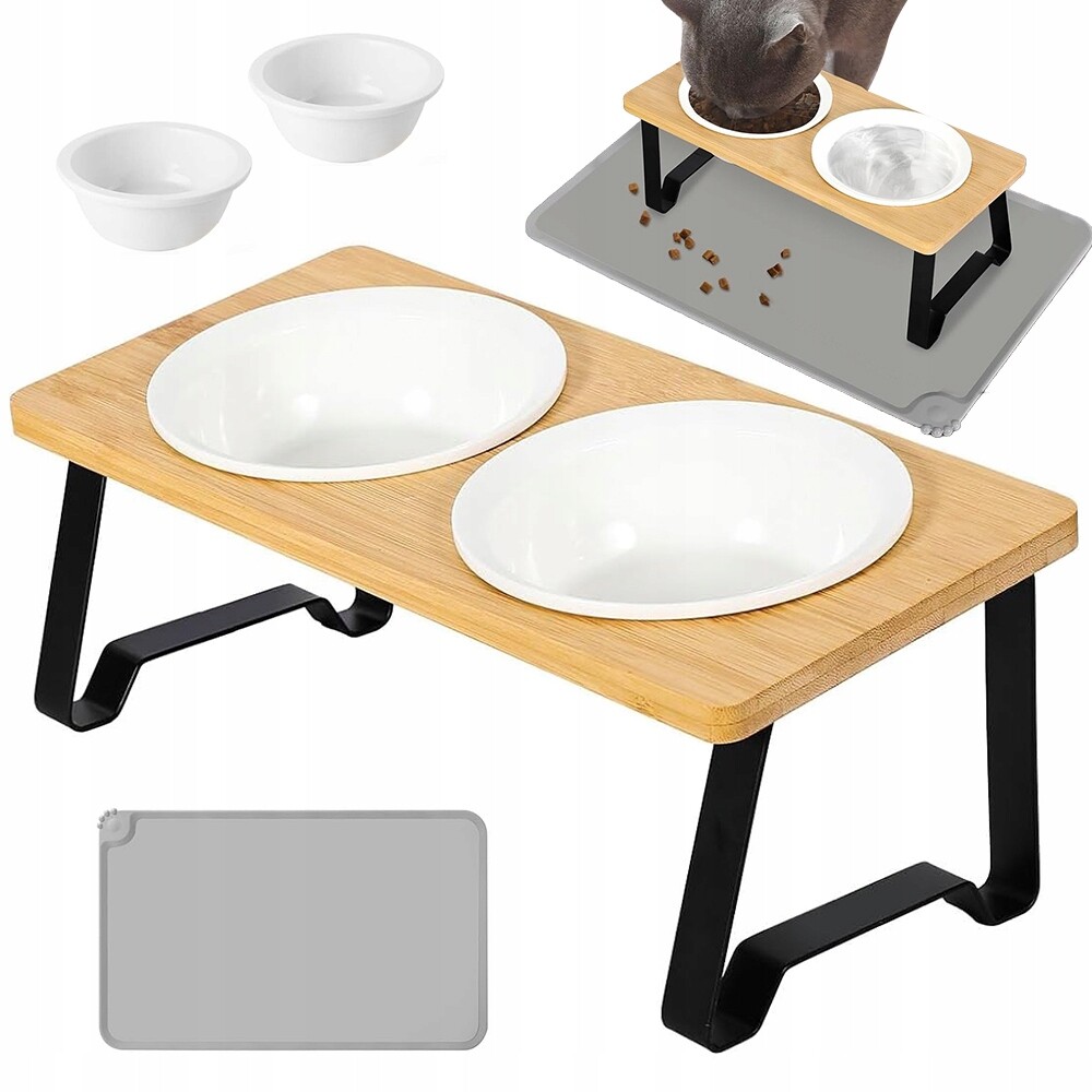 Miska Na Krmivo/vodu 2V1 Pro Kočky S Náklonem 15°, Odnímatelná, Pevná