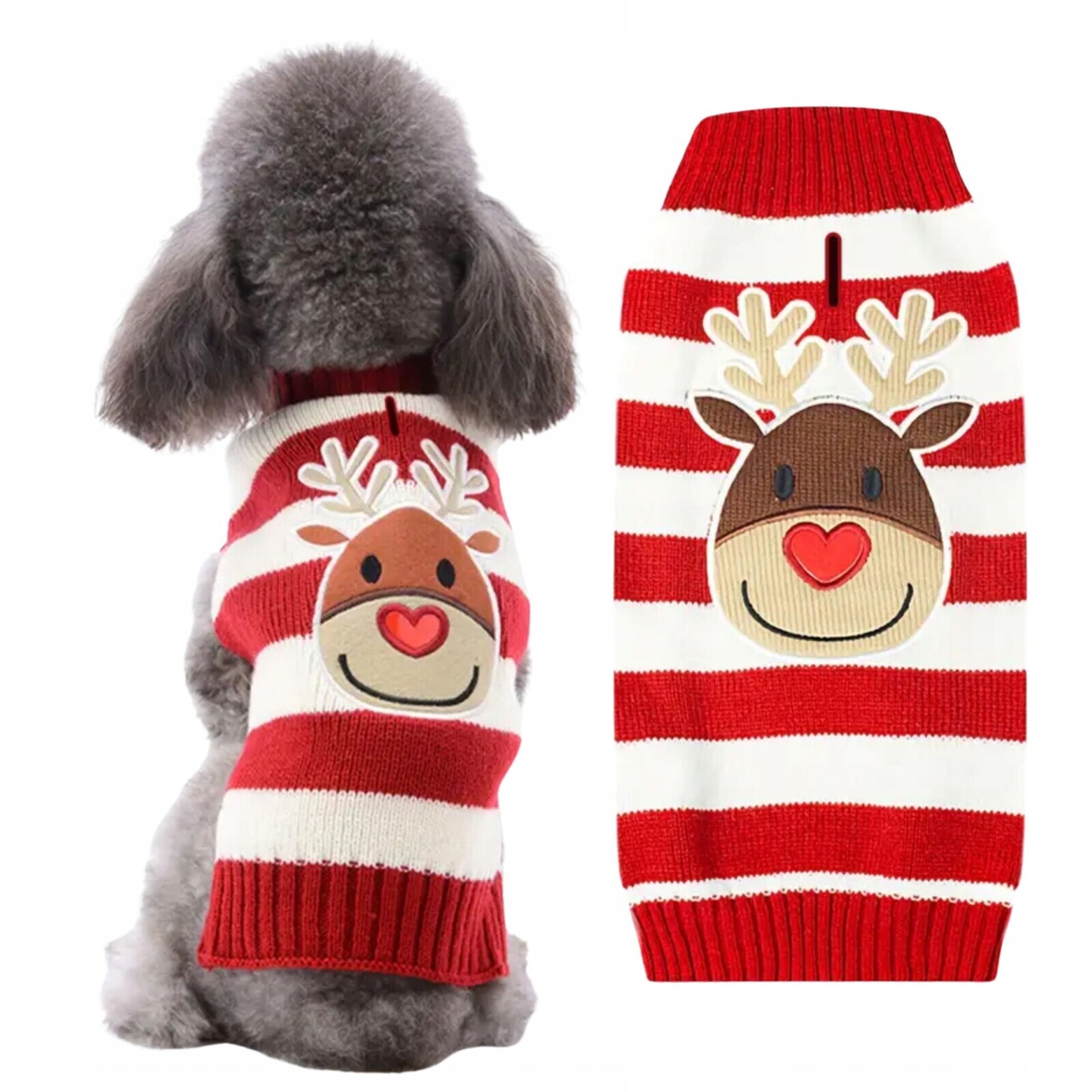 Svetr pro psa Vánoční obleček s Reniferem v pruhovaném provedení na Vánoce XL