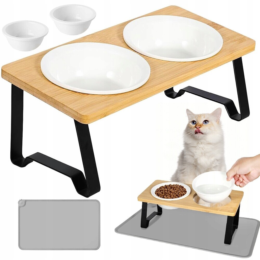 Miska Pro Psa Kočku Dvojitá na stojanu s prostiskluzová podložka 4ks