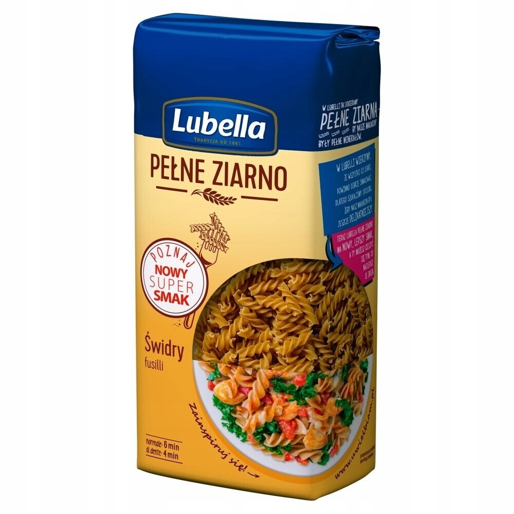 Lahodné Těstoviny Špízy Lubella Plné zrno fusilli 400 g x 12 kusů