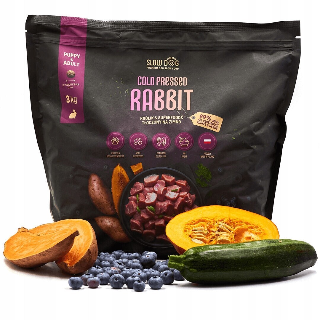 Slow Dog Rabbit Králík & Superfoods 3kg Krmivo lisované za studena