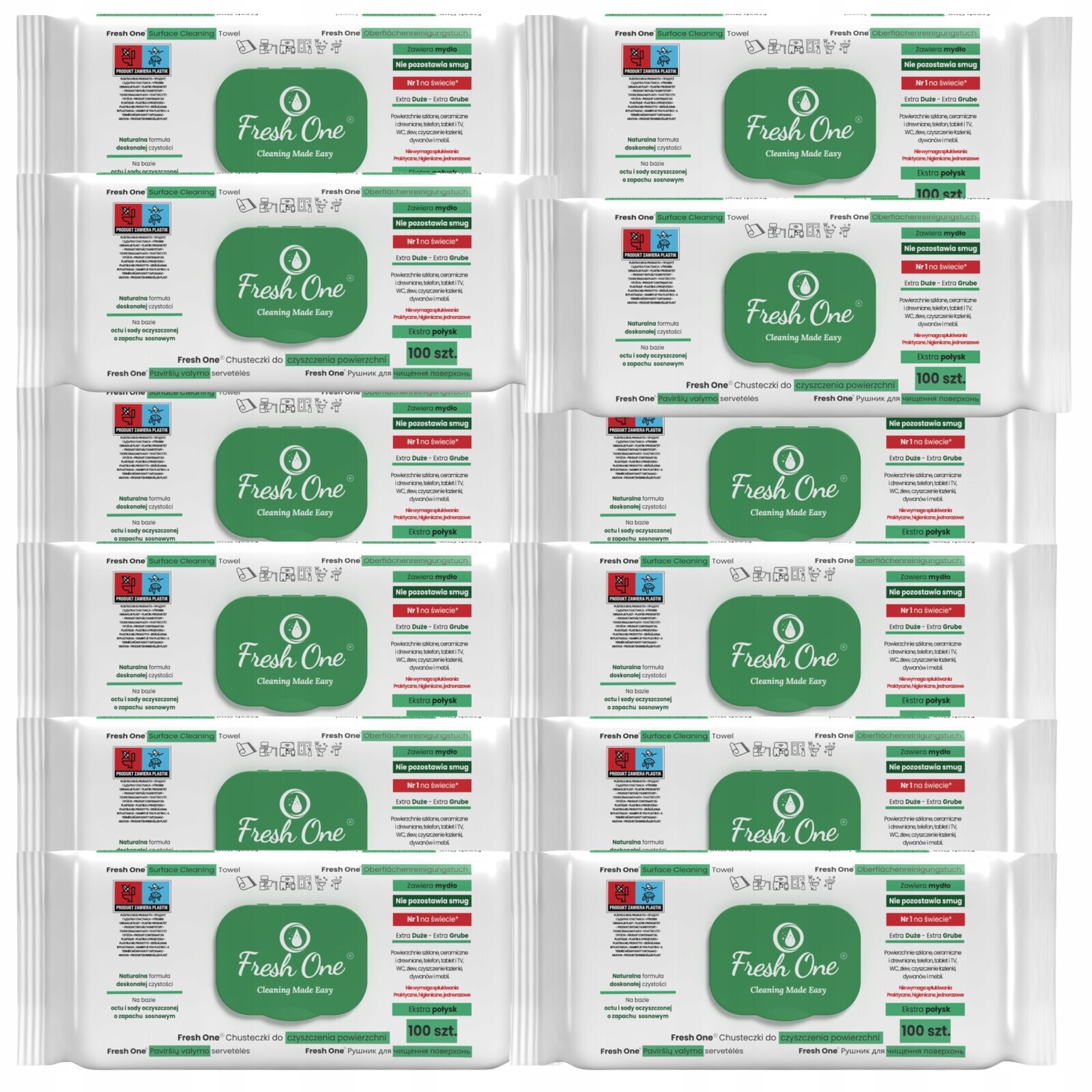 12 × Fresh One 100 ks Borovice vlhčené ubrousky na úklid, karton