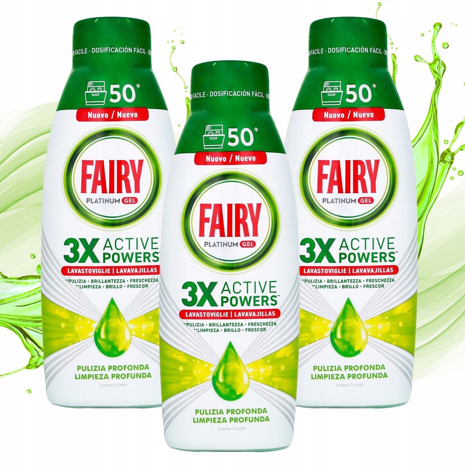 Fairy Platinum Gel do myčky nádobí 3x 900 ml Lemon Zelená 3x50 Mytí