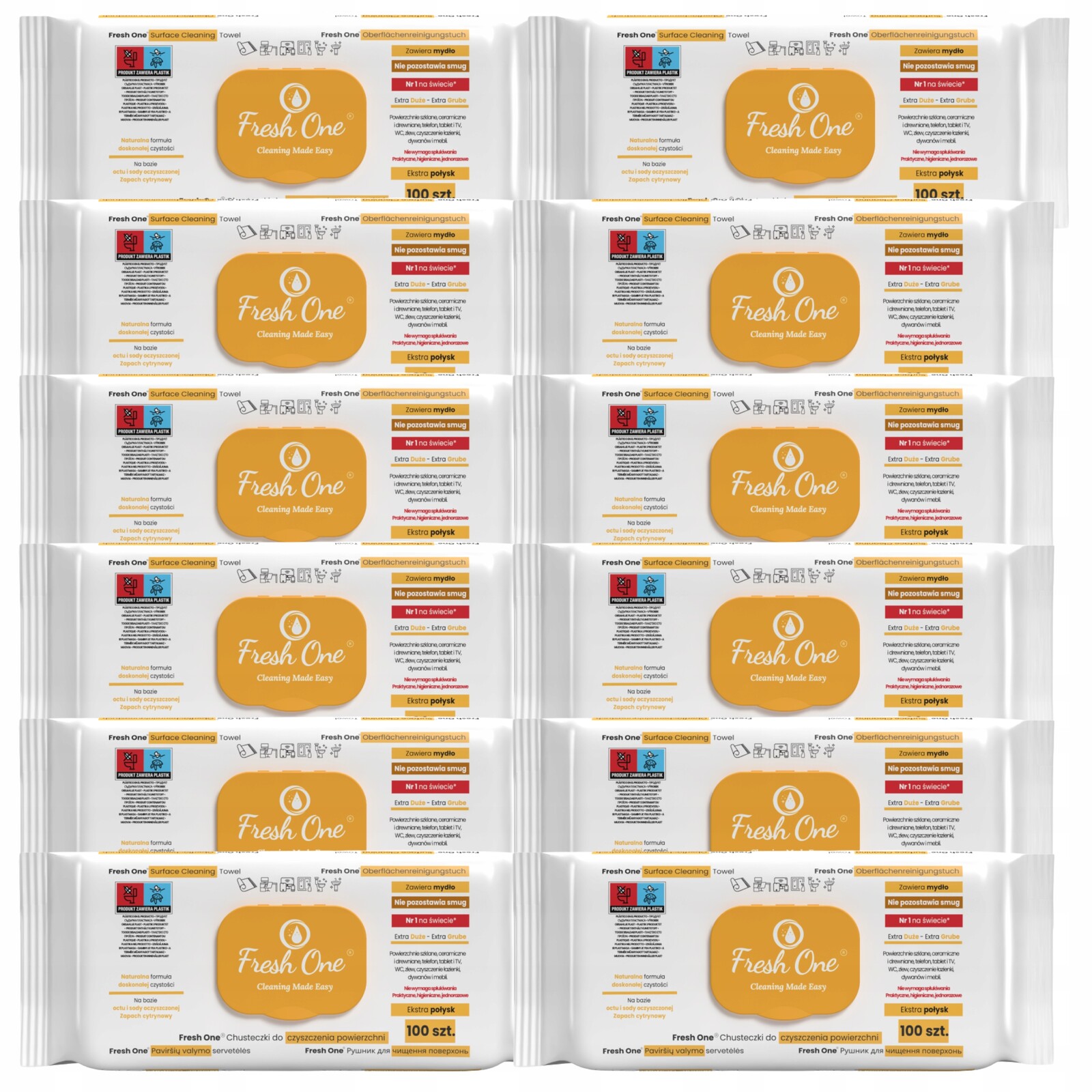 12 × Fresh One 100 ks Citron vlhčené ubrousky na úklid, karton