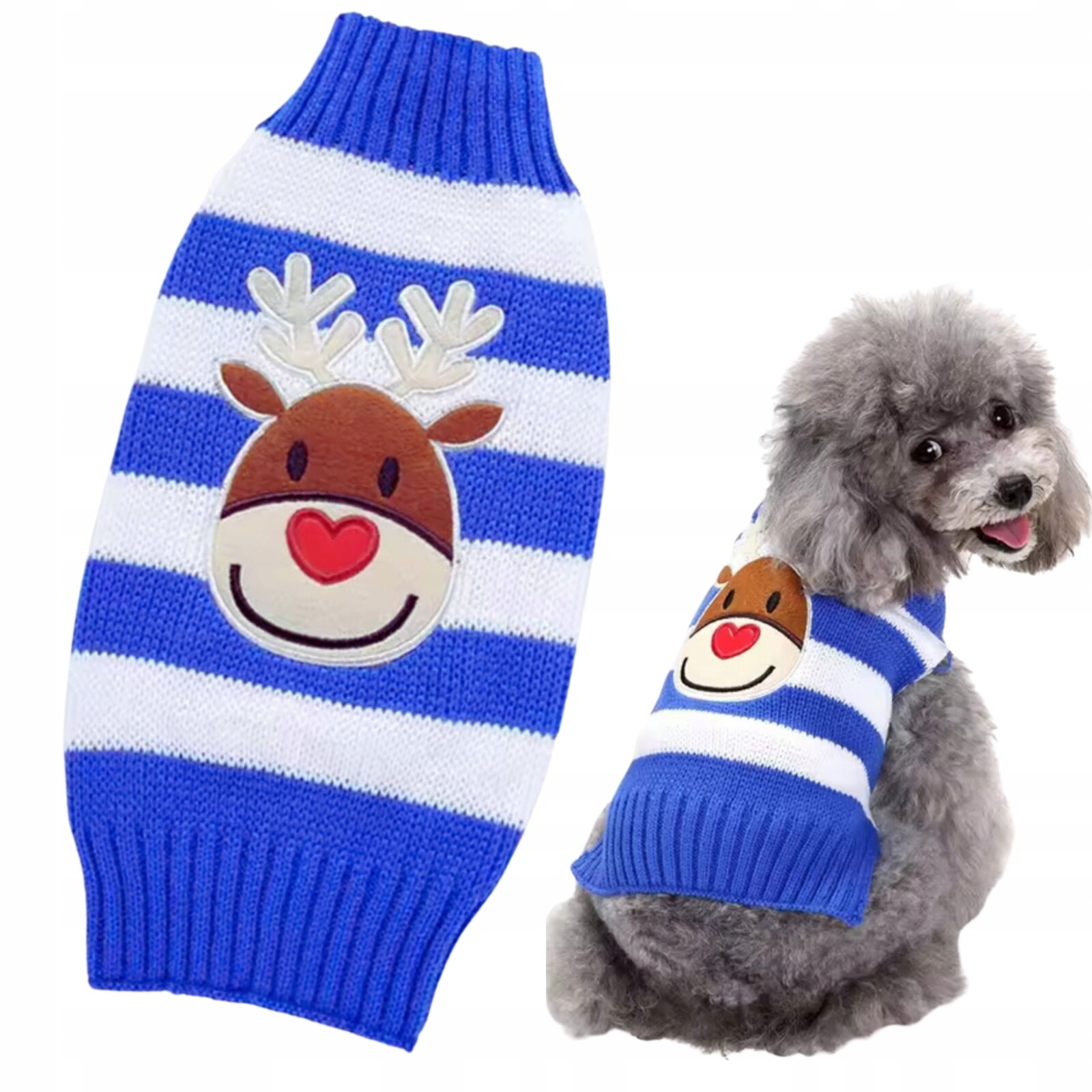 Svetr pro psa Vánoční obleček s Reniferem v pruhovaném provedení na Vánoce S
