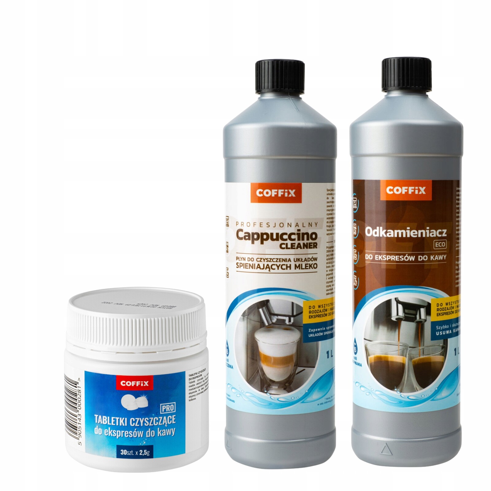 Sada pro údržbu kávovarů DeLonghi Odvápňovač Tekutina Tablety Coffix