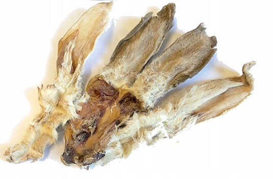 Přírodní králičí ucho s chlupem a kousátkem pro psa 1 kg