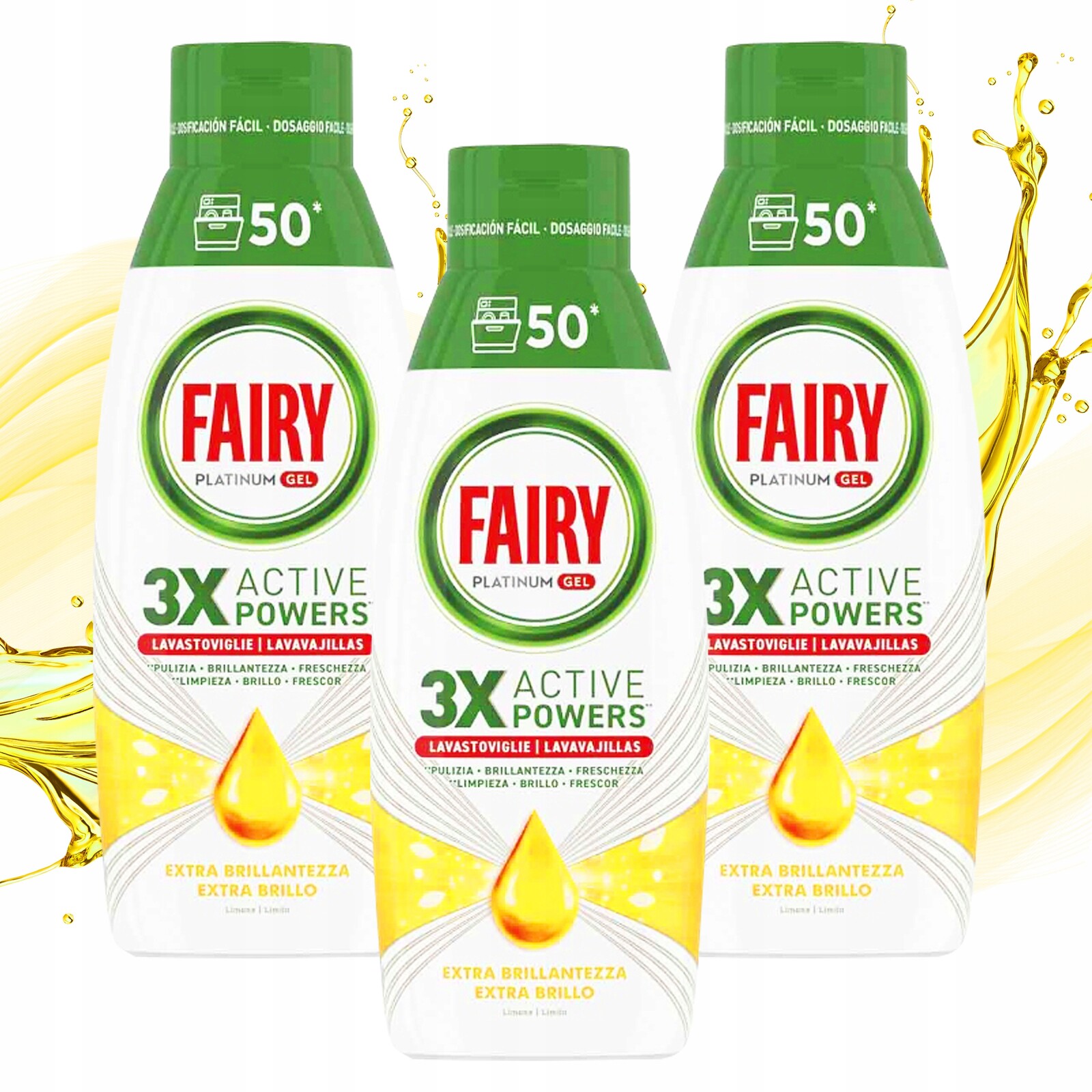 Fairy Platinum Lemon 3x 900 ml Gel do myčky nádobí Extra Lesk Citron 150 umytí
