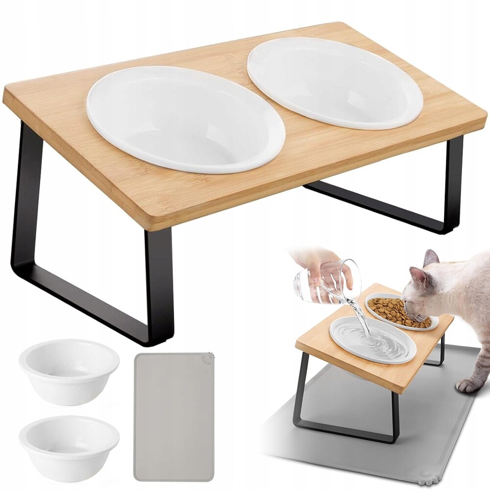 2x miska pro psa kočku, stojan, stolek velký, keramický, s prostiskluzová podložka