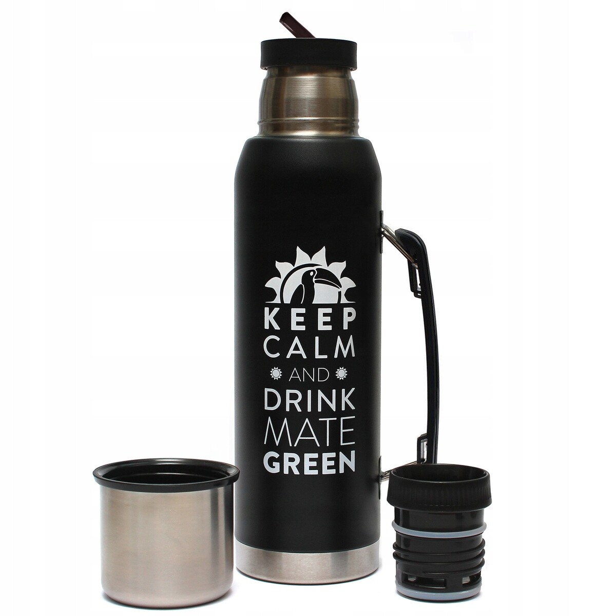 Velká termoska Mate Green 1,3 L Yerba Káva Čaj Těsný Inox Black 1300 ml