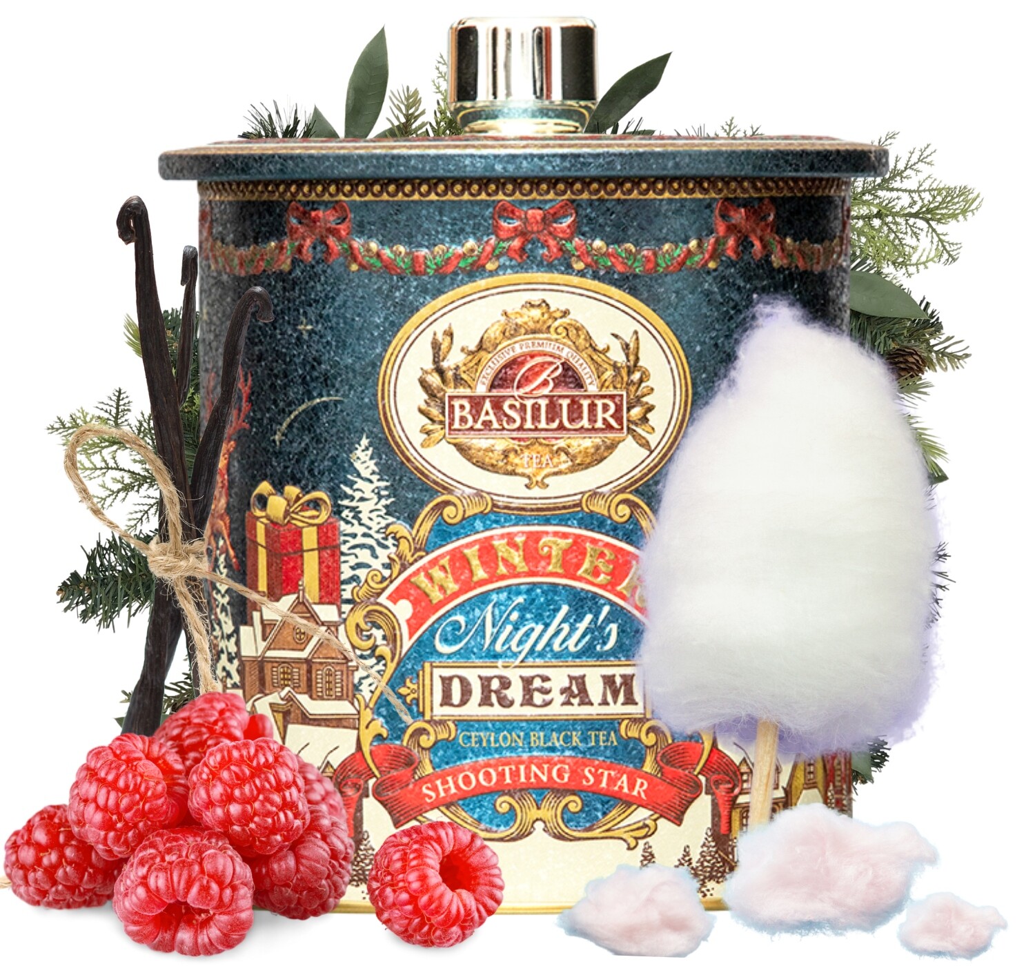 Basilur Shooting Star čaj černý Cukrová Vata pyramidy Vánoce 30 ks