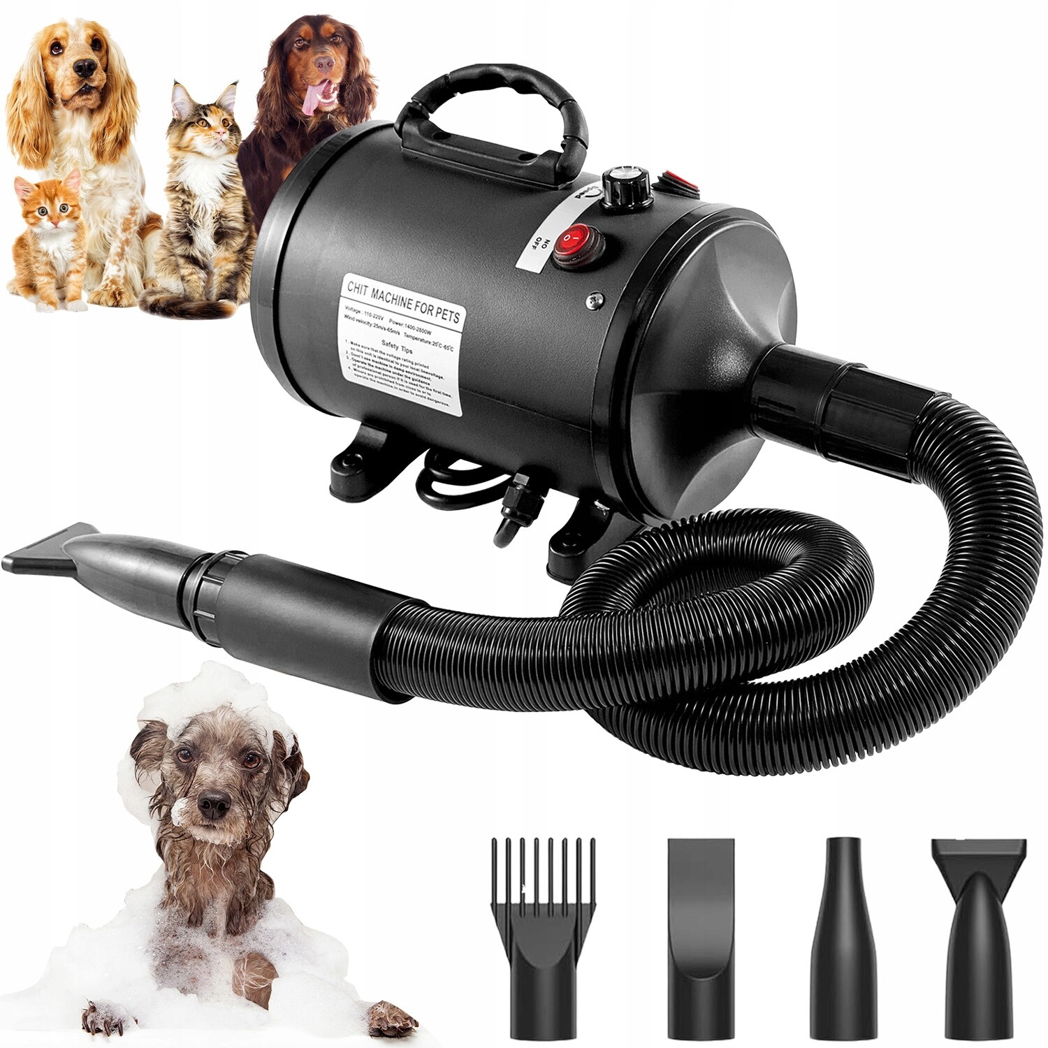 Groomerská sušička pro zvířata s 3 úrovněmi výkonu, plynulá regulace