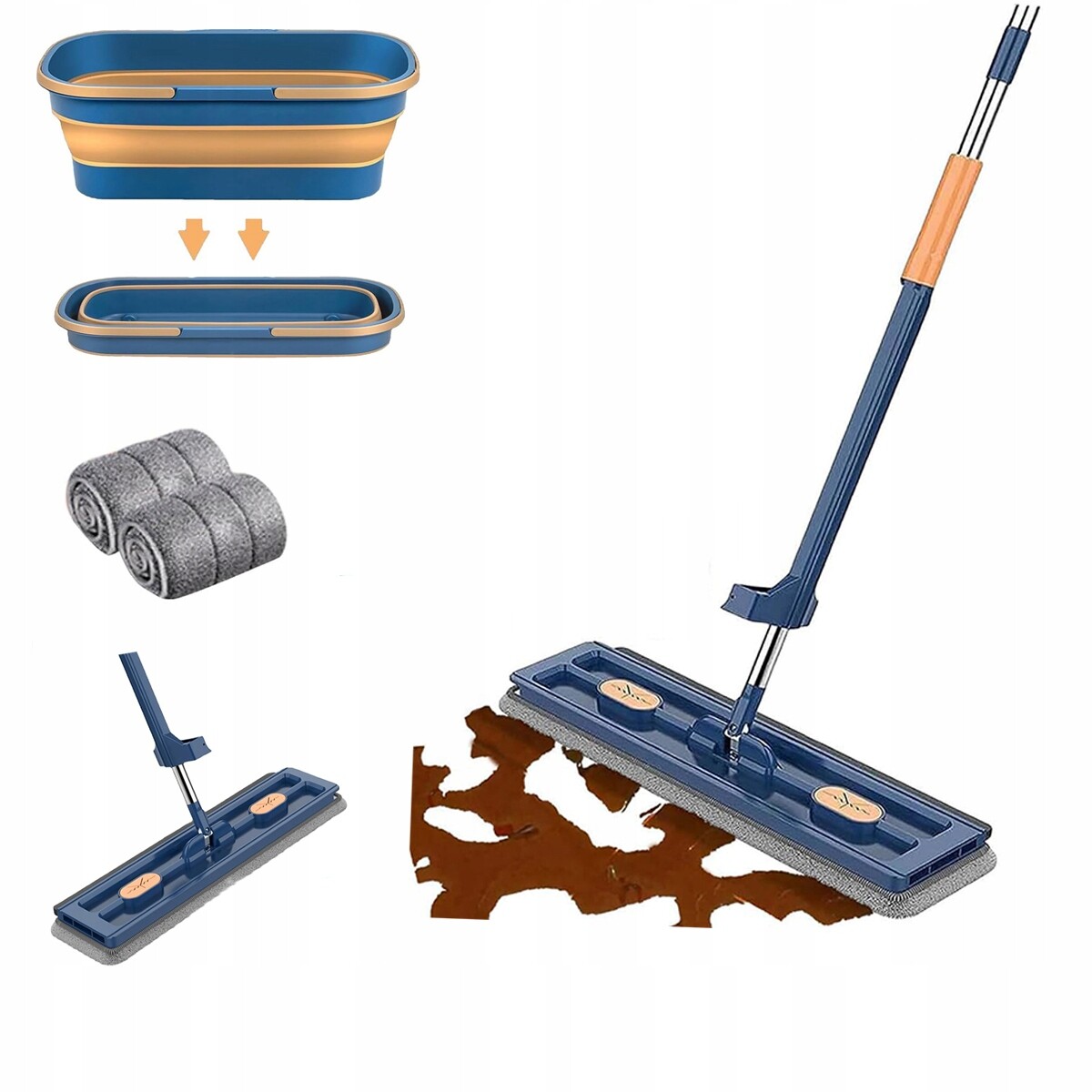 Extra velký plochý mop se škrabkou, rotační čisticí mop o 360°