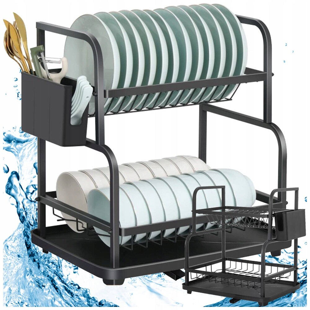 Odkapávač Na Nádobí Talířů Na Příbory Šálků Dvouúrovňový Odkapávač S Podnosem