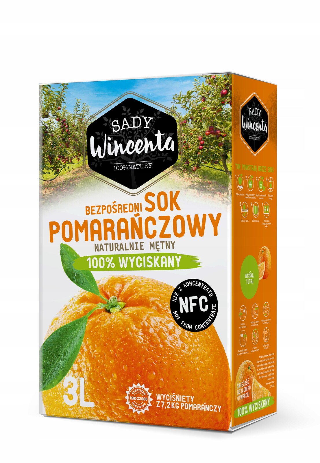 Sady Wincenta Pomerančový džus, karton, 3 l