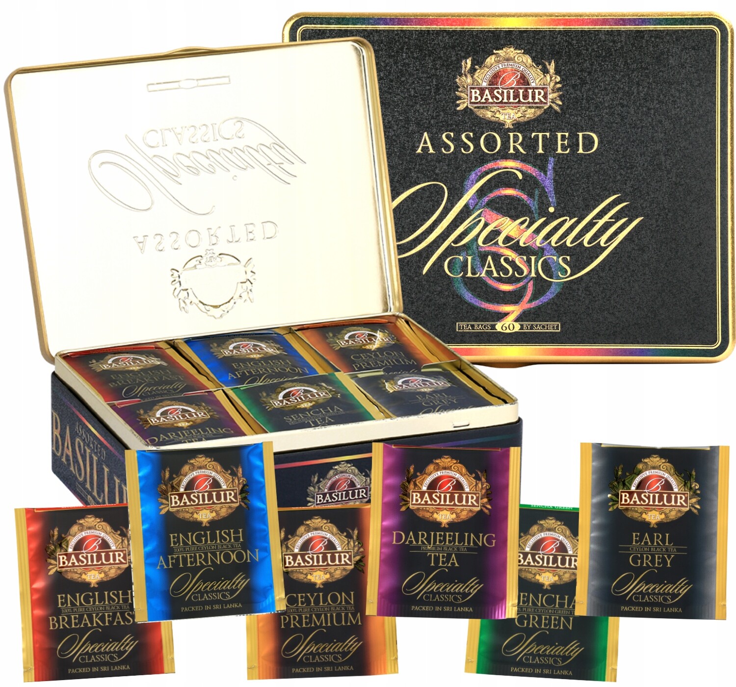 Set Čajů 6 Příchutí Basilur Specialty Classics Čajová konvice Dárek 60ks