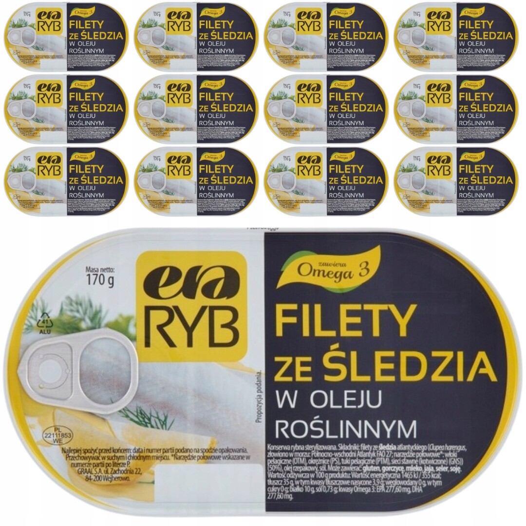 Era Ryb Filety ze sleďů v rostlinném oleji 170 g x 15 kusů