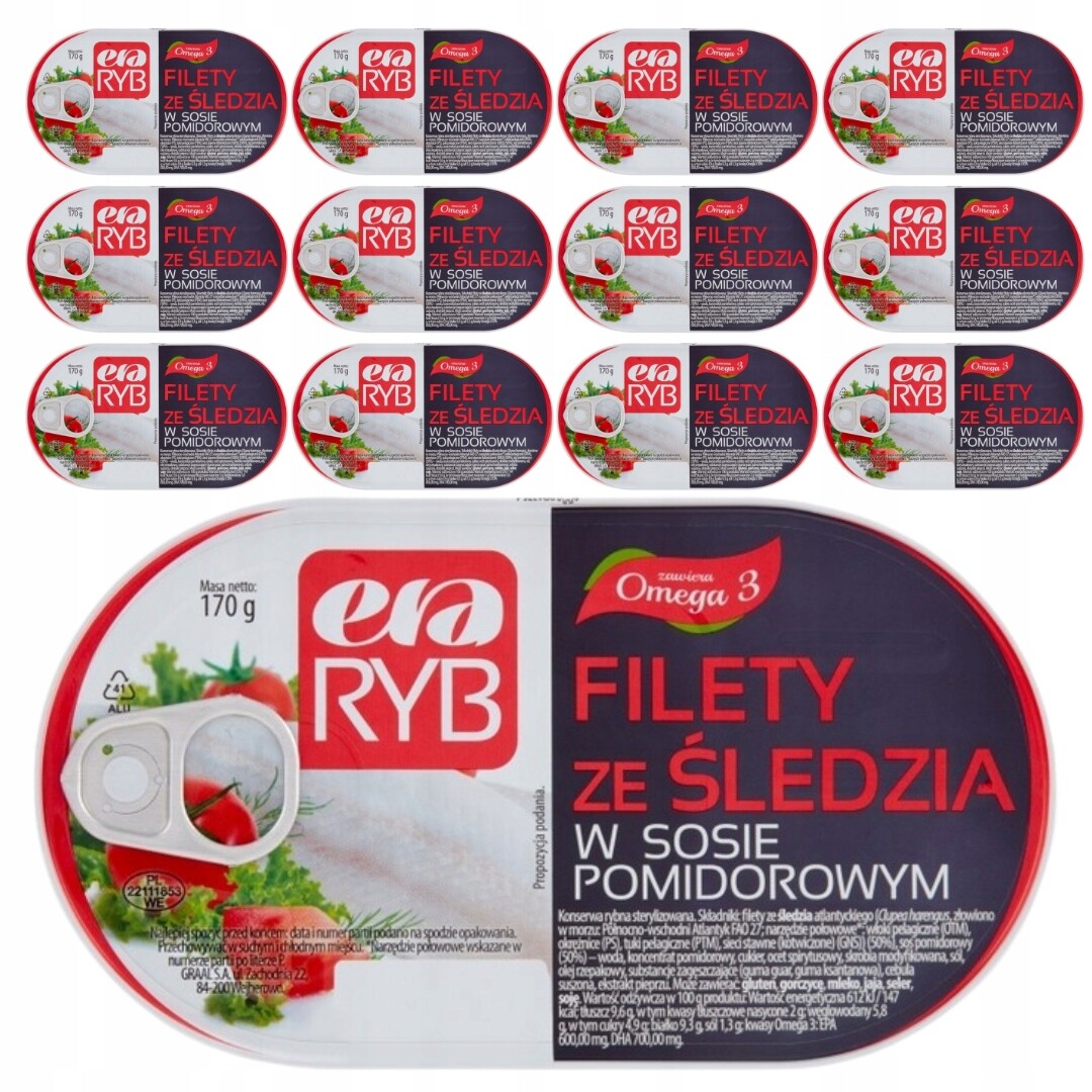 Era Ryb Filety ze sleďů v rajčatové omáčce 170 g x 15 kusů