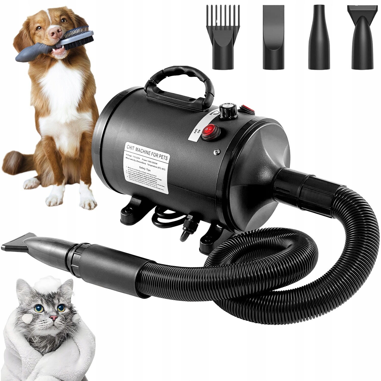 Sušička na srst zvířat 2.7M Hadice 4 trysky Chladný teplý vzduch