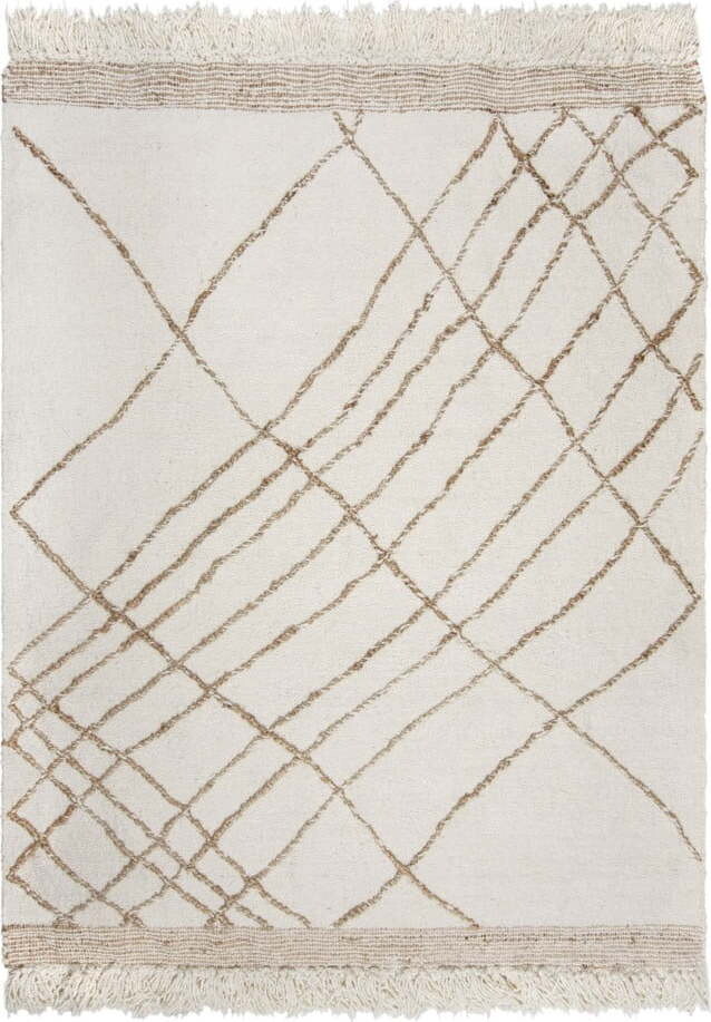 Krémový ručně tkaný koberec s příměsí vlny 120x170 cm Astera Linear – Flair Rugs